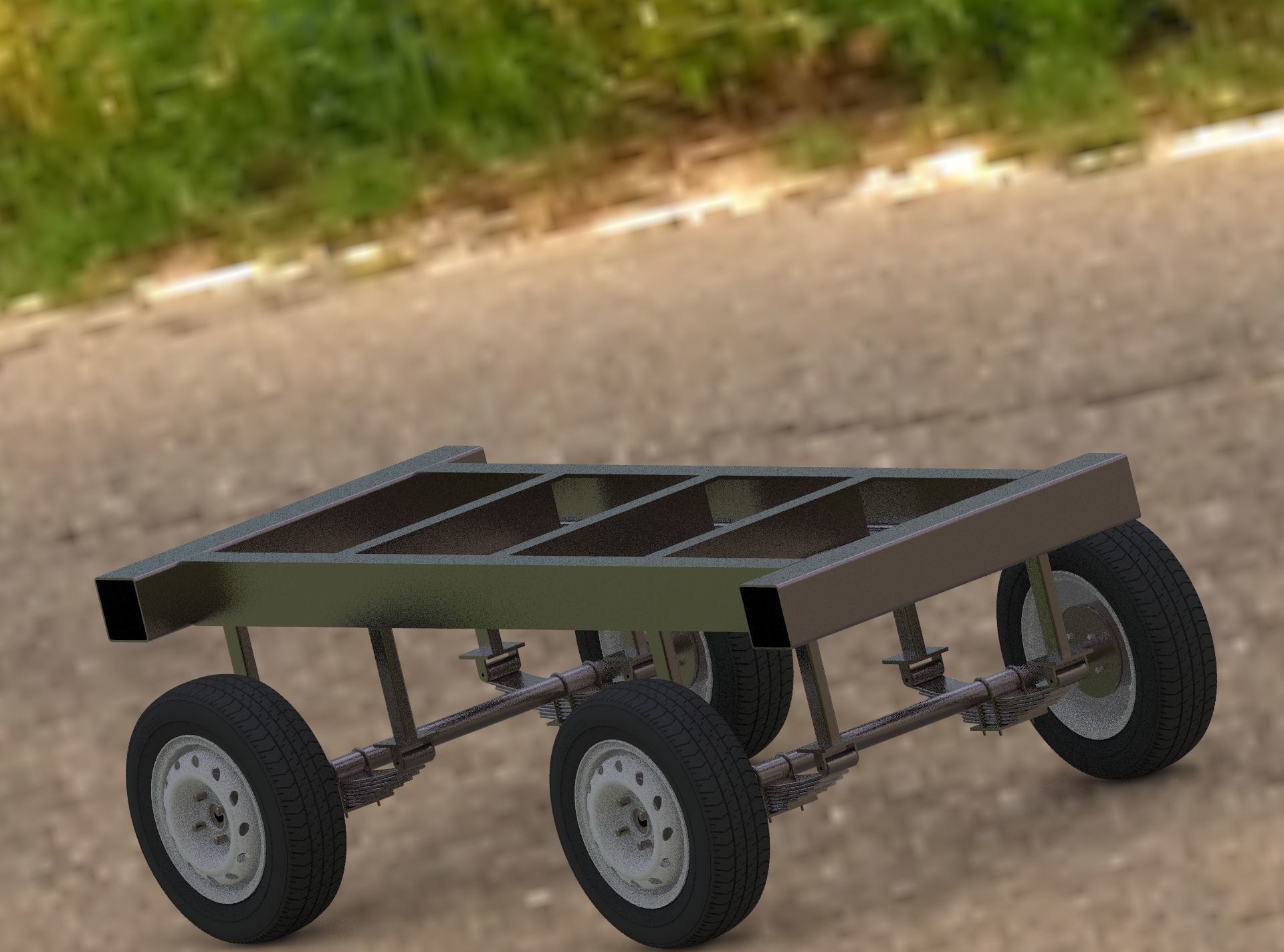 Dolly Chassis with Suspension and Tyre and Braking assembly Low-poly 3D model_1