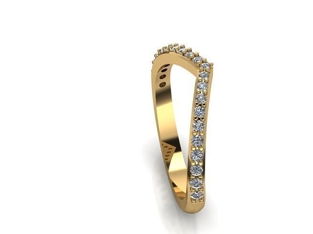 V ring gold wedding band with diamonds 3D print model