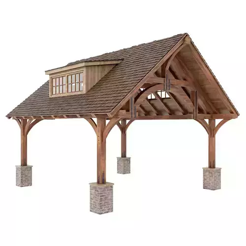 Gazebo wooden carport with roof and windows