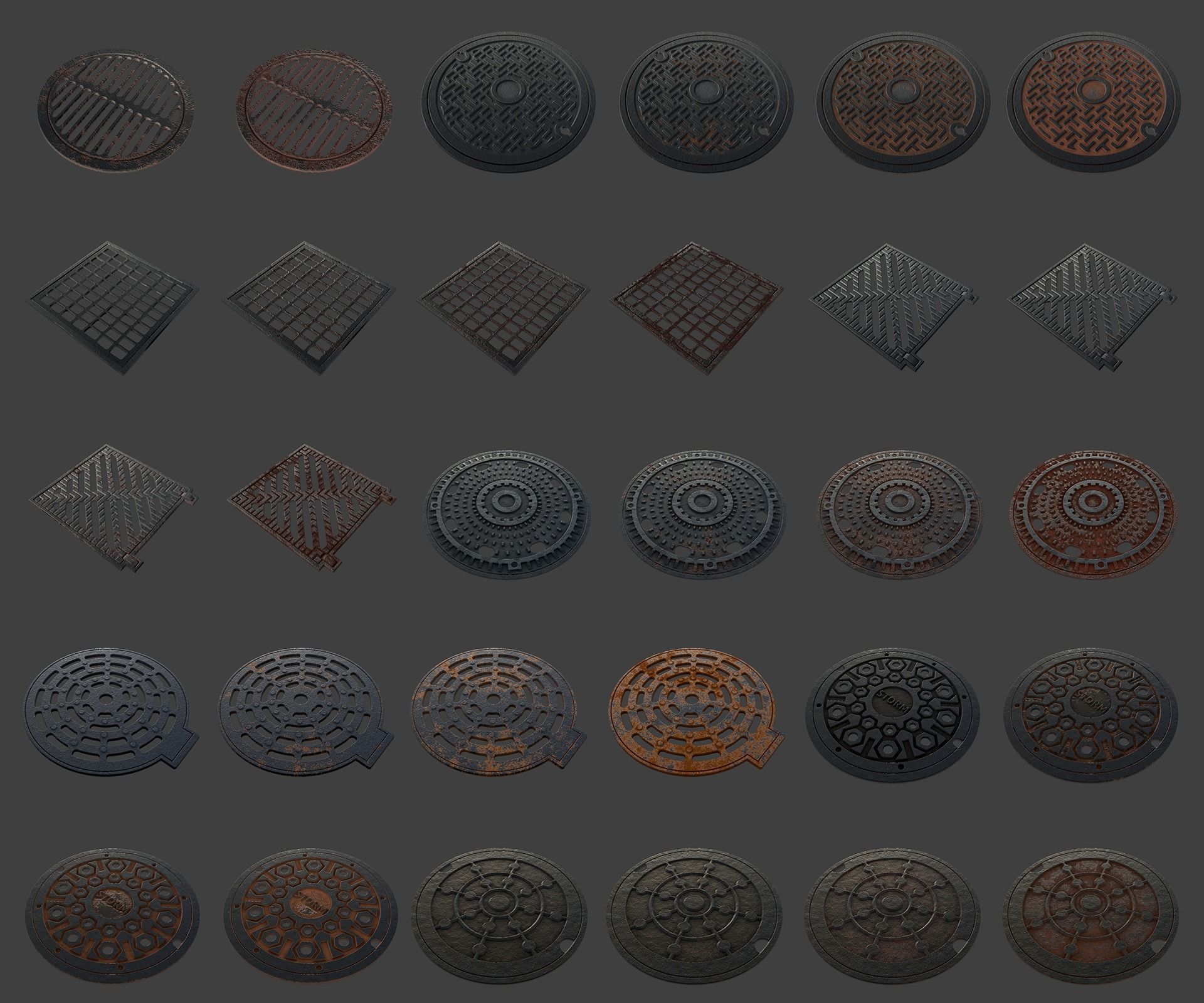 Manhole-Sewer-Drain Covers 15 PBR Texture Set Texture_1