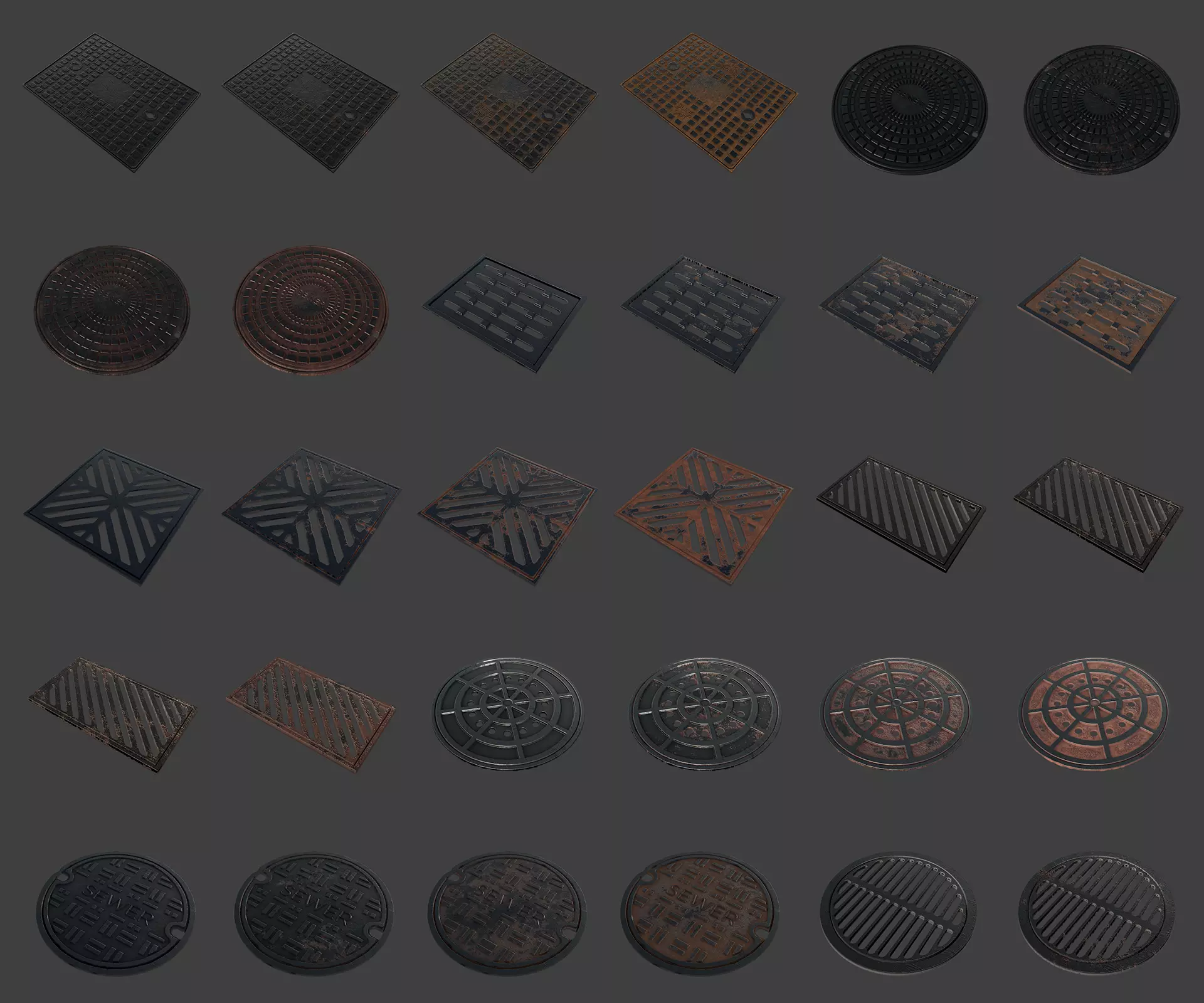 Manhole-Sewer-Drain Covers 15 PBR Texture Set Texture_0