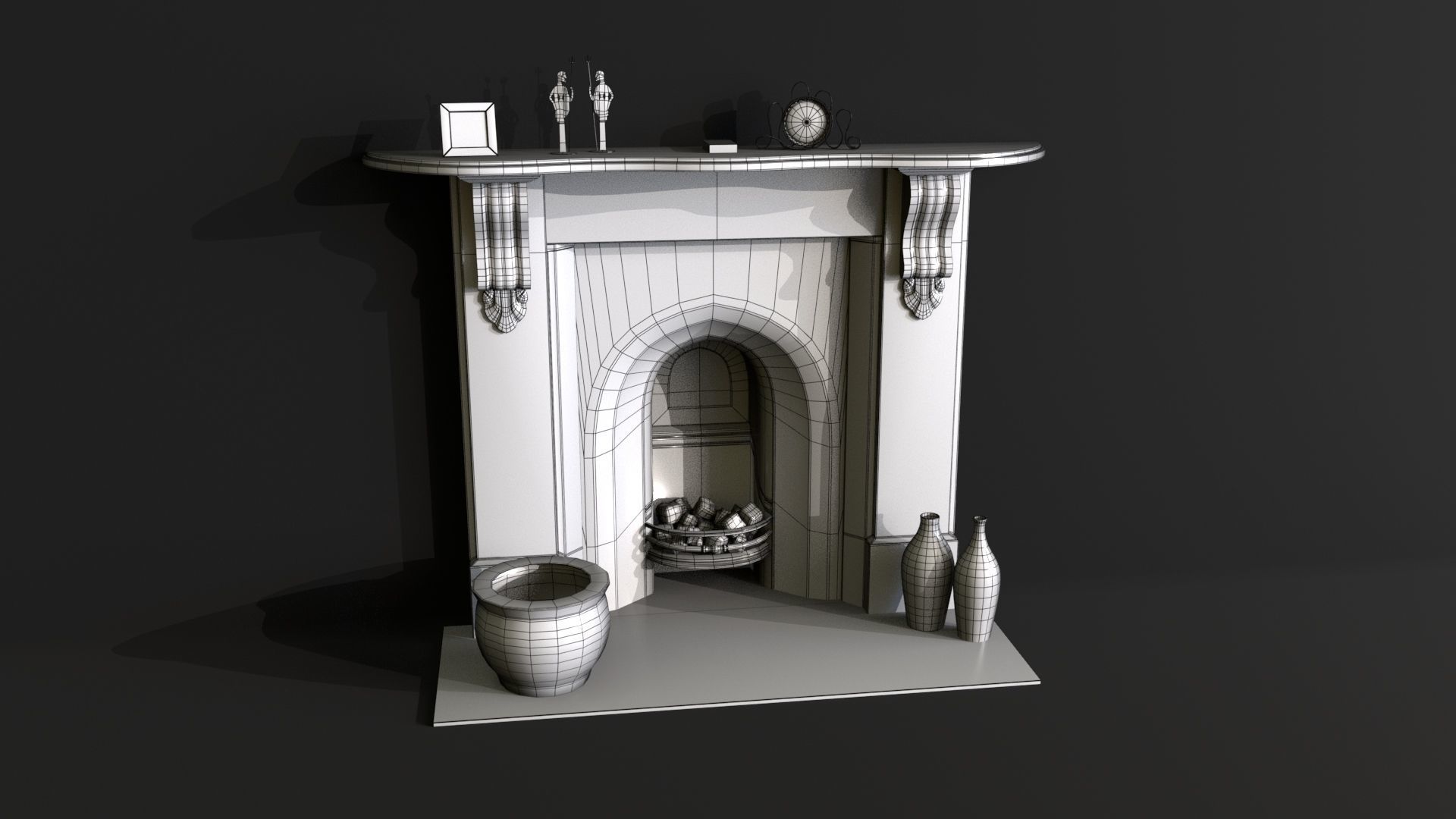 Fireplace with vase 3D model_6