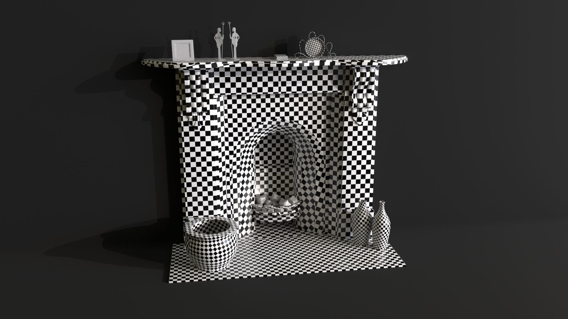 Fireplace with vase 3D model_7