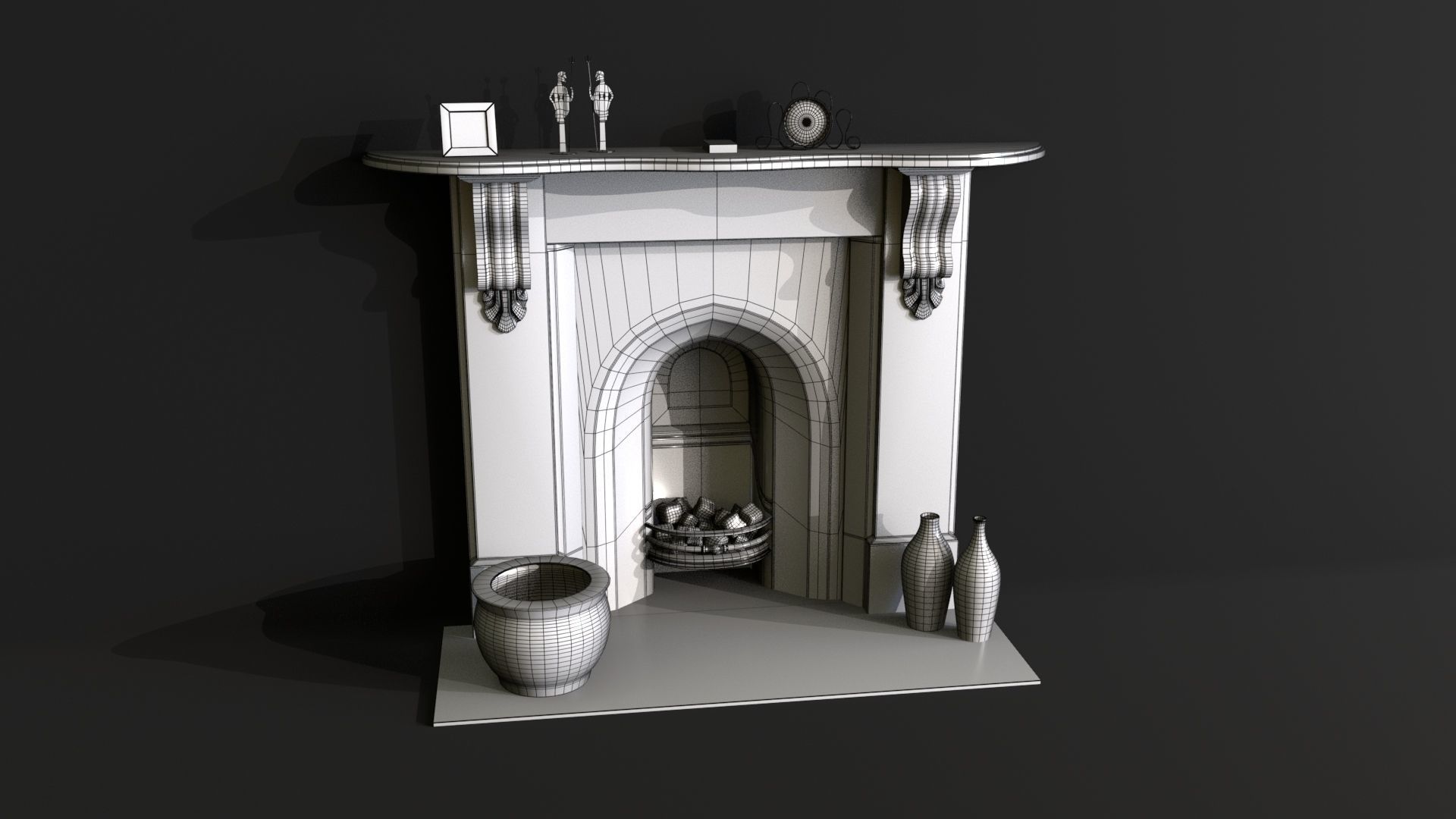 Fireplace with vase 3D model_5