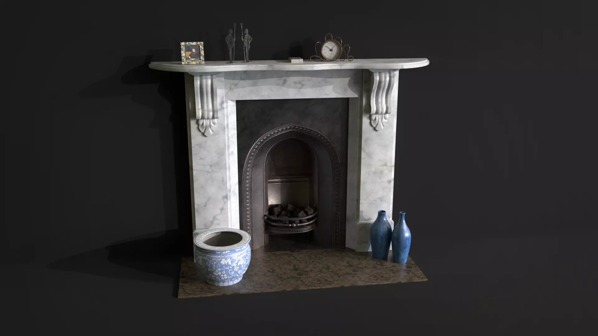 Fireplace with vase 3D model_0