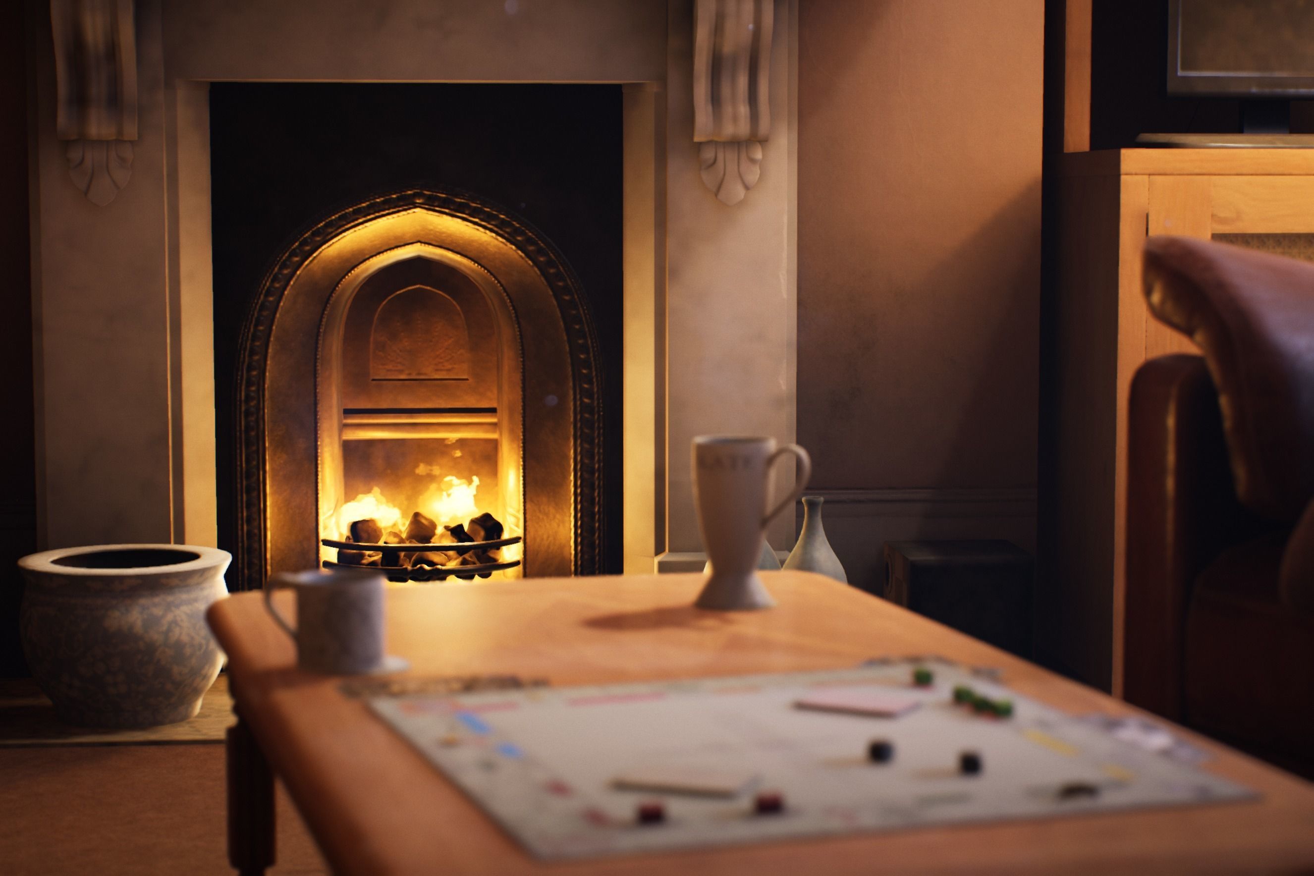 Fireplace with vase 3D model_9