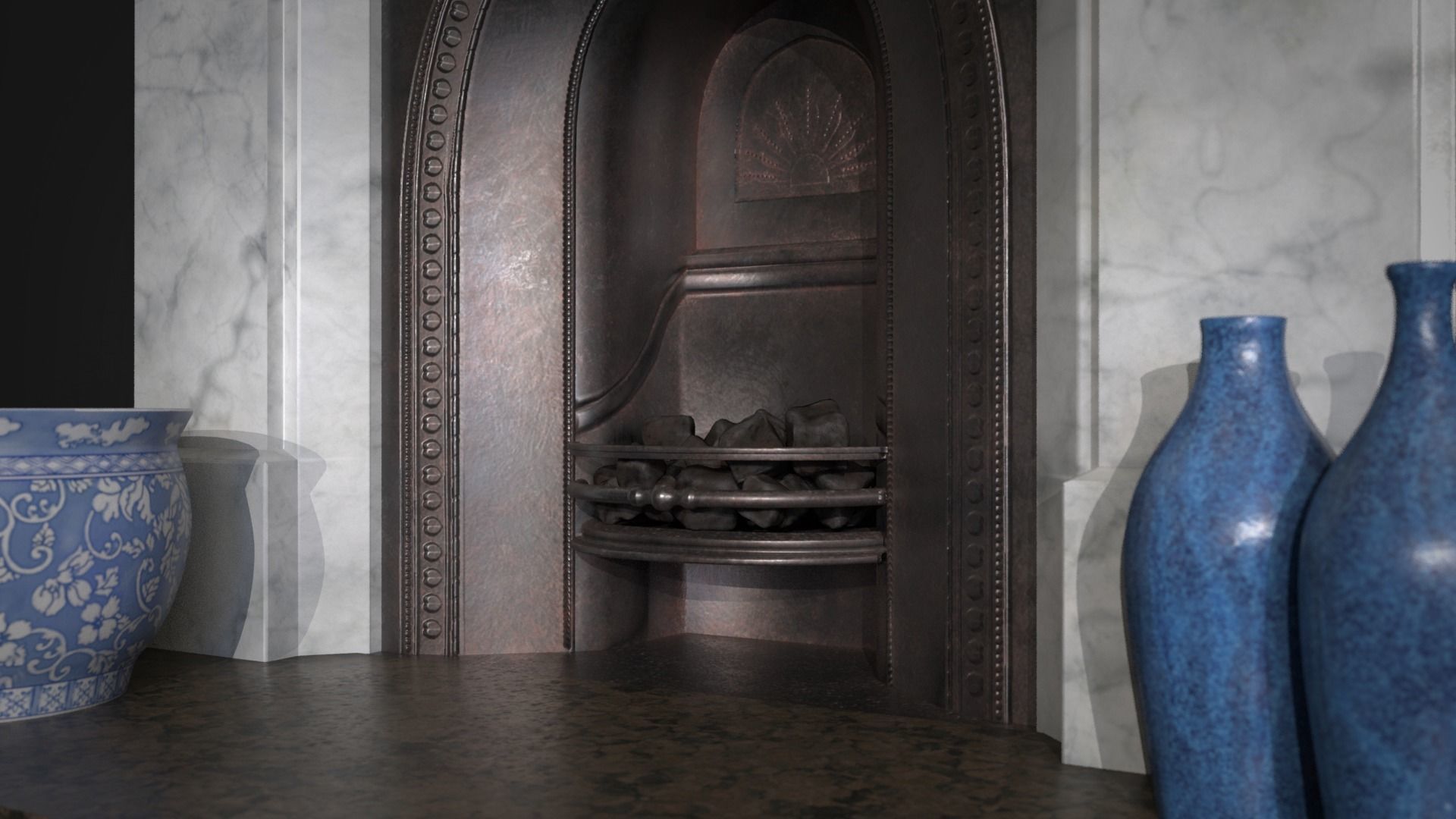 Fireplace with vase 3D model_4