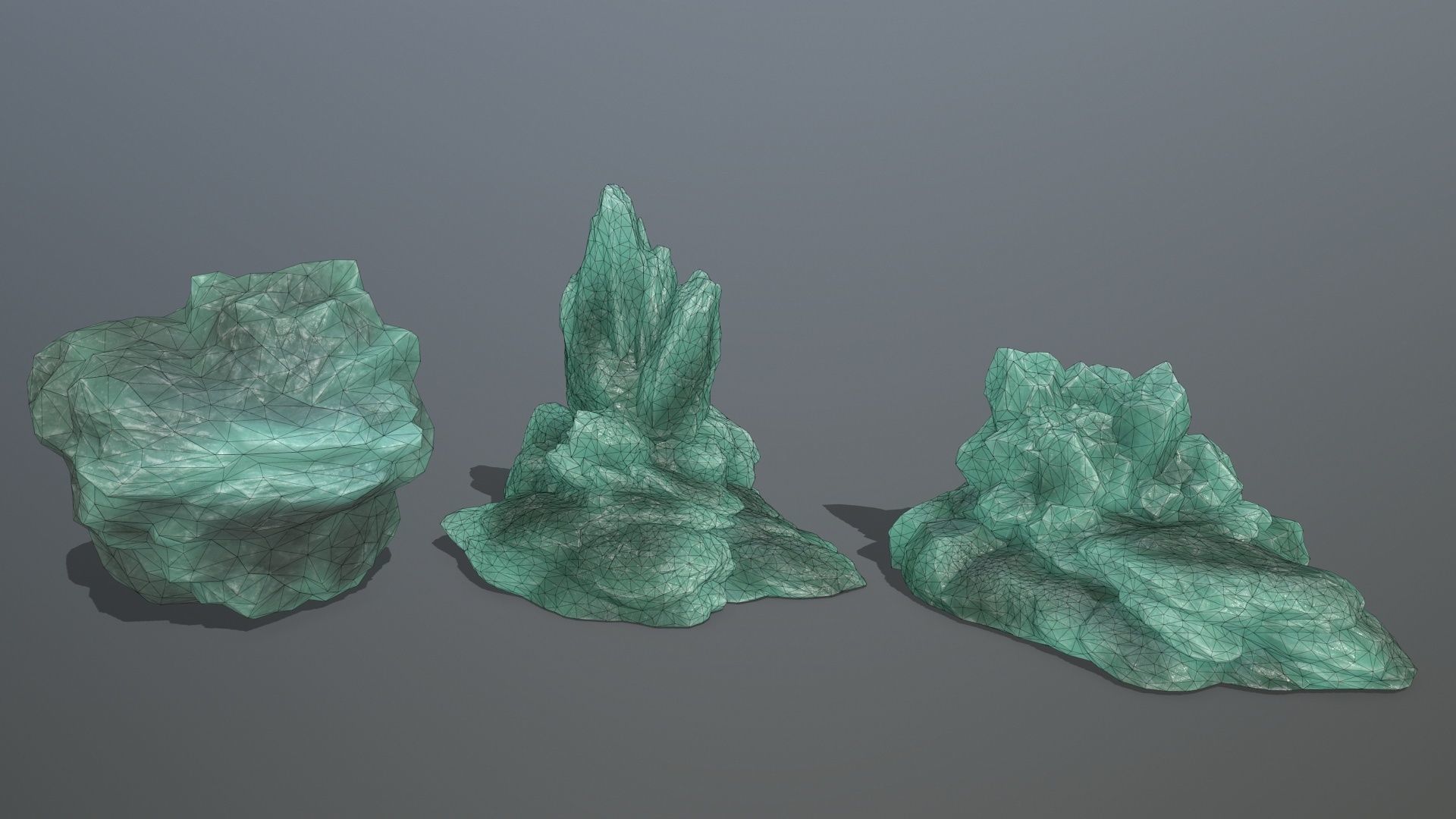 Rock Set amethyst crystal Low-poly 3D model_1