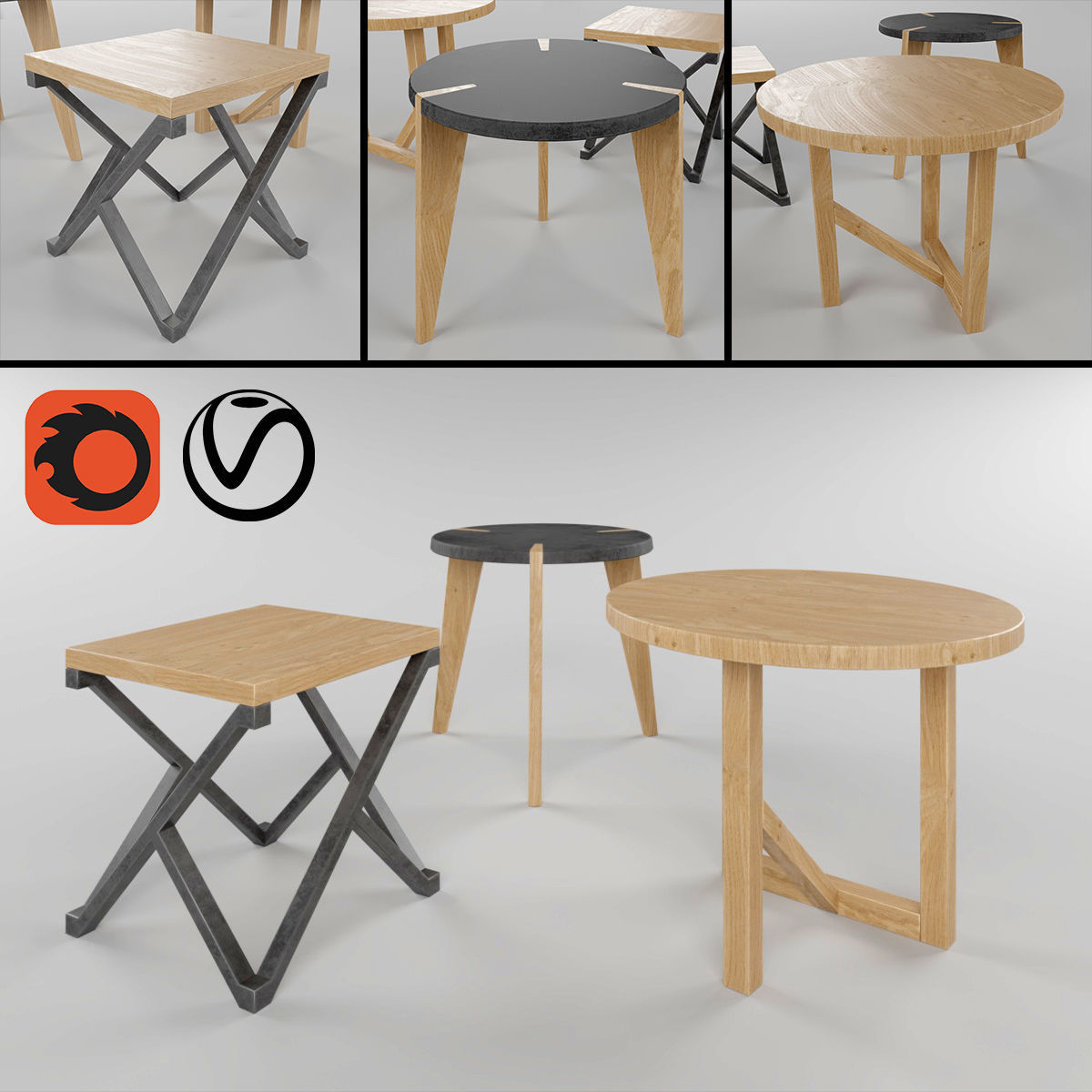 3 tables three different side Free 3D model_2