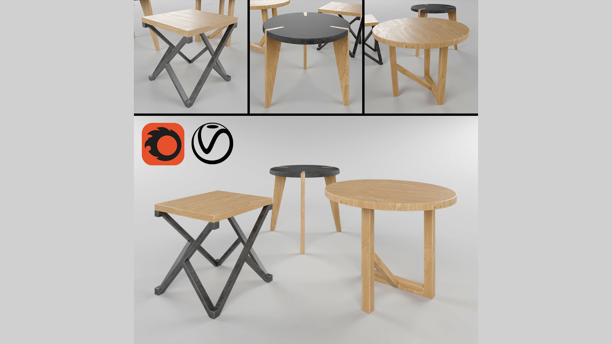 3 tables three different side Free 3D model_1