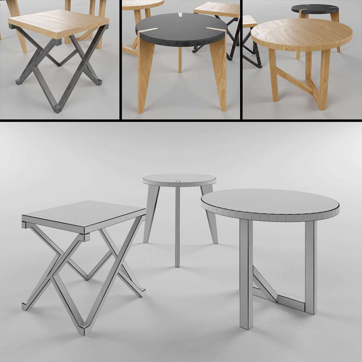 3 tables three different side Free 3D model_3