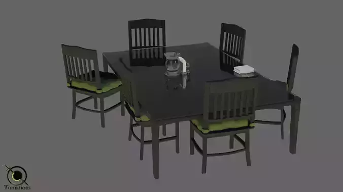 Dining Set checkered table and chairs Free 3D model