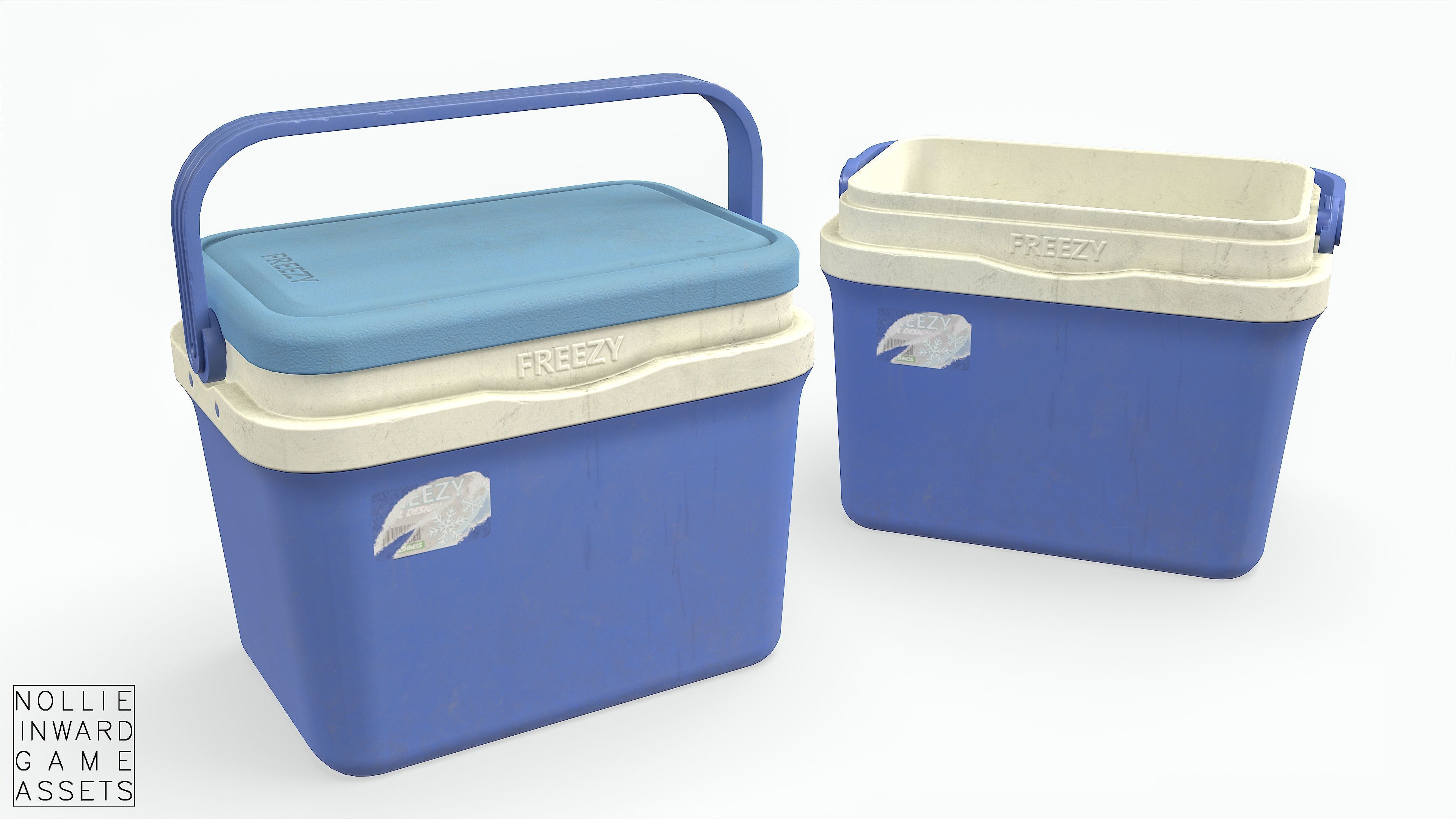 Plastic Cooler Blue Dirty Low-poly 3D model_10