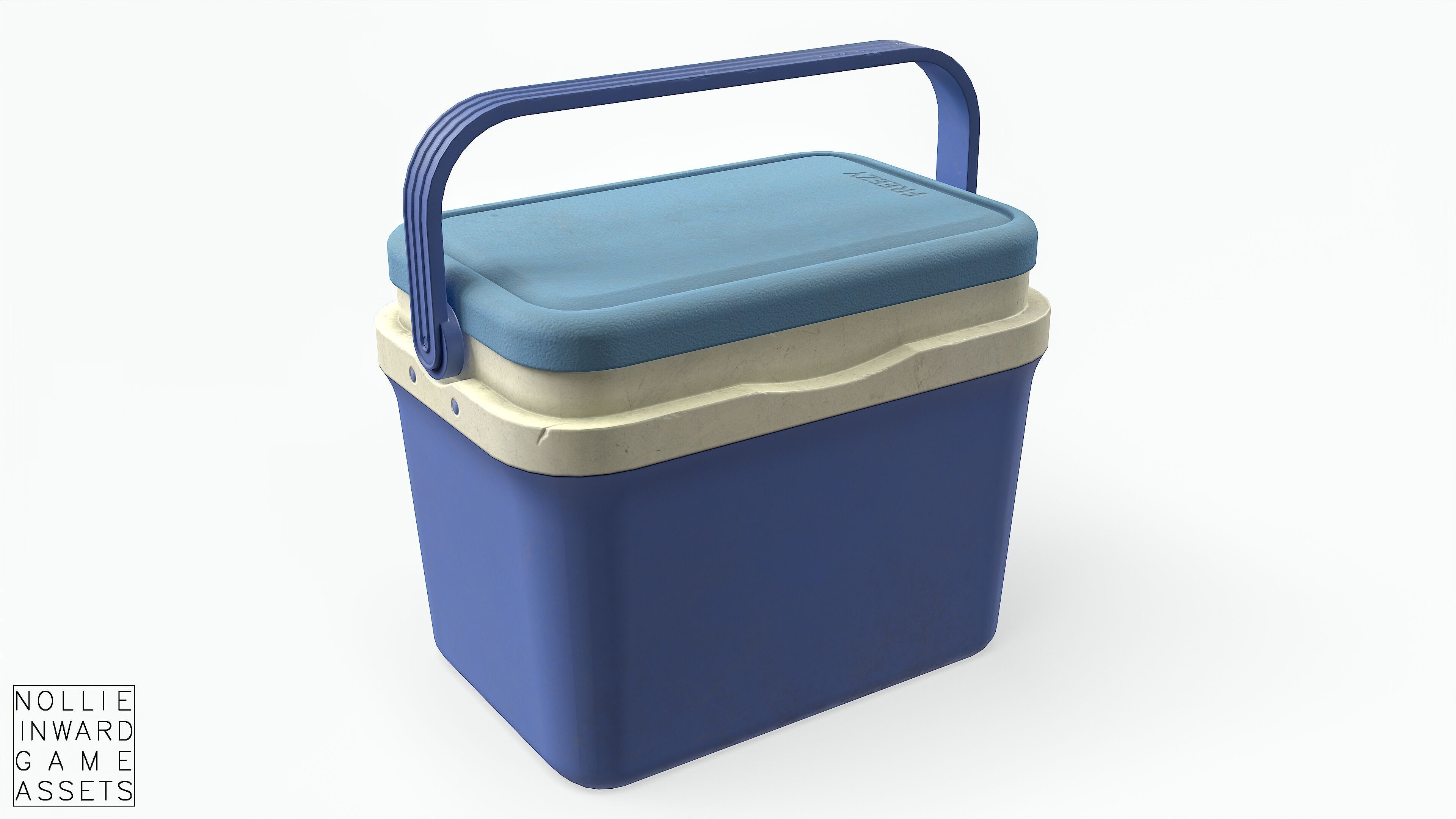 Plastic Cooler Blue Dirty Low-poly 3D model_3