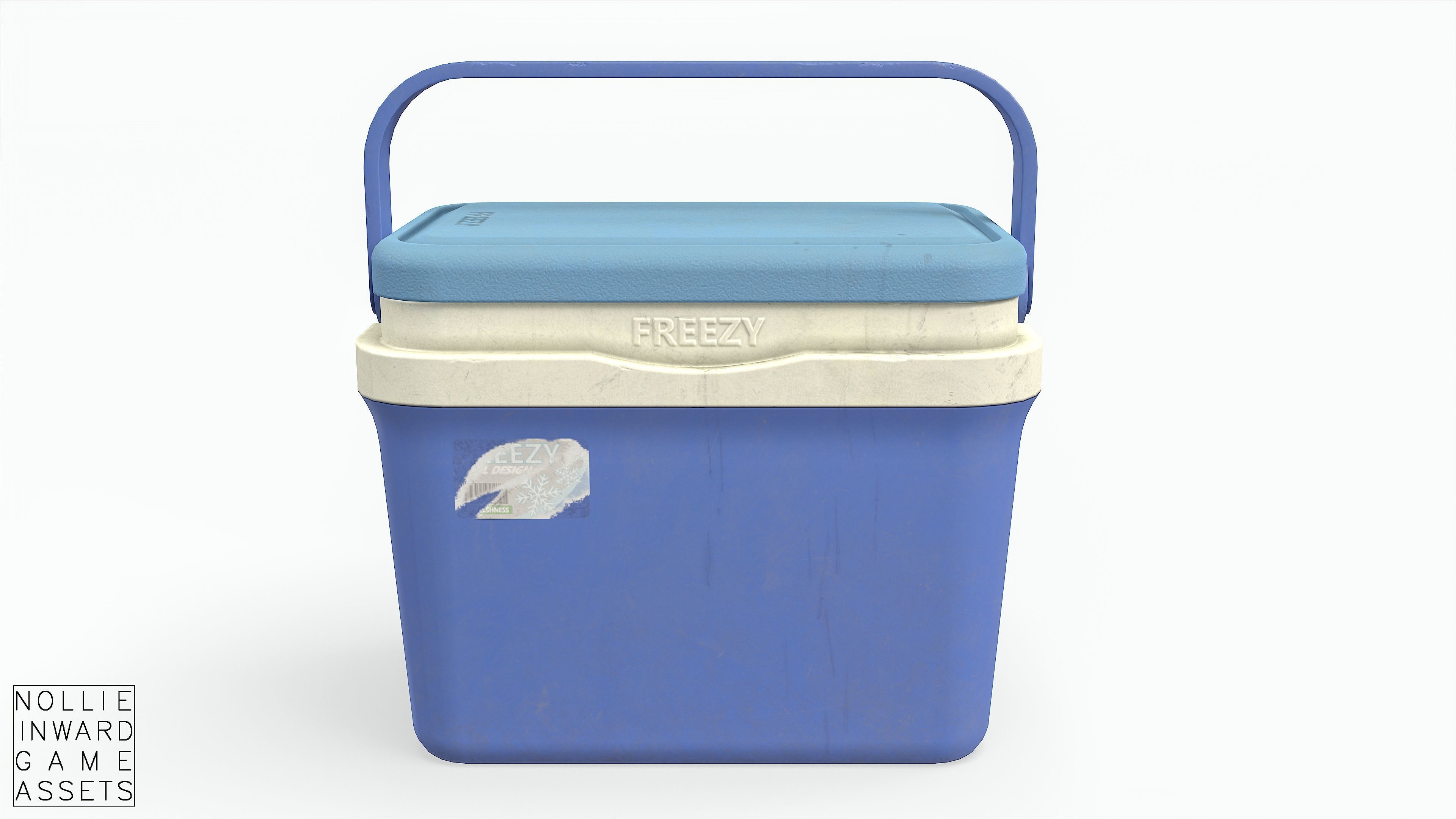Plastic Cooler Blue Dirty Low-poly 3D model_2