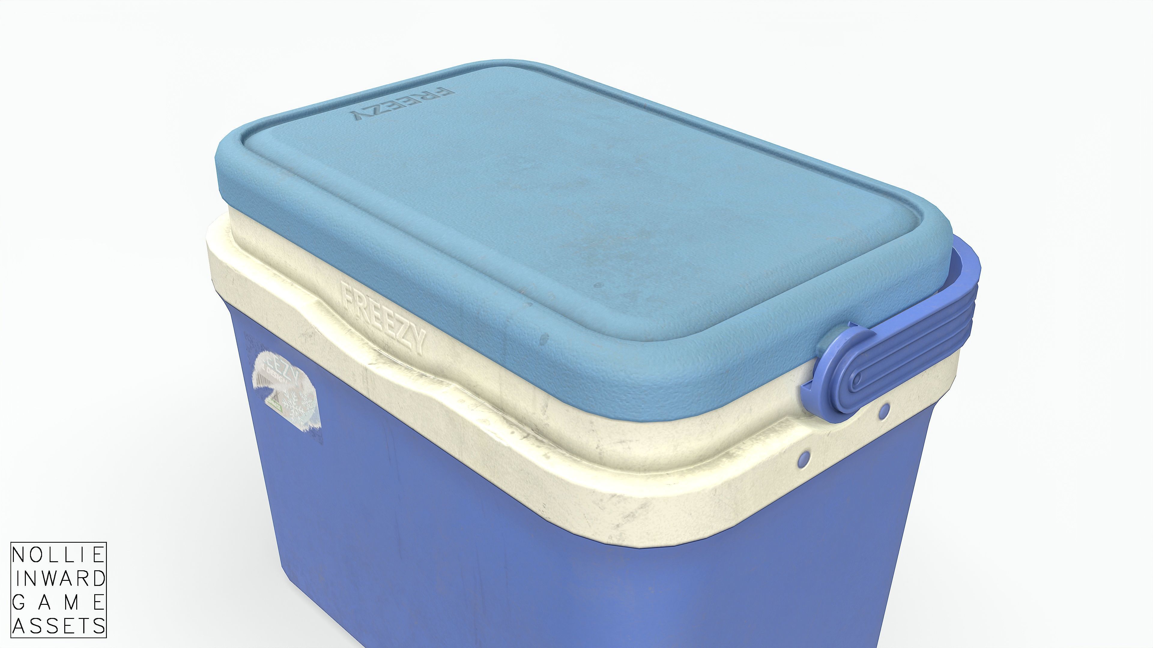 Plastic Cooler Blue Dirty Low-poly 3D model_5