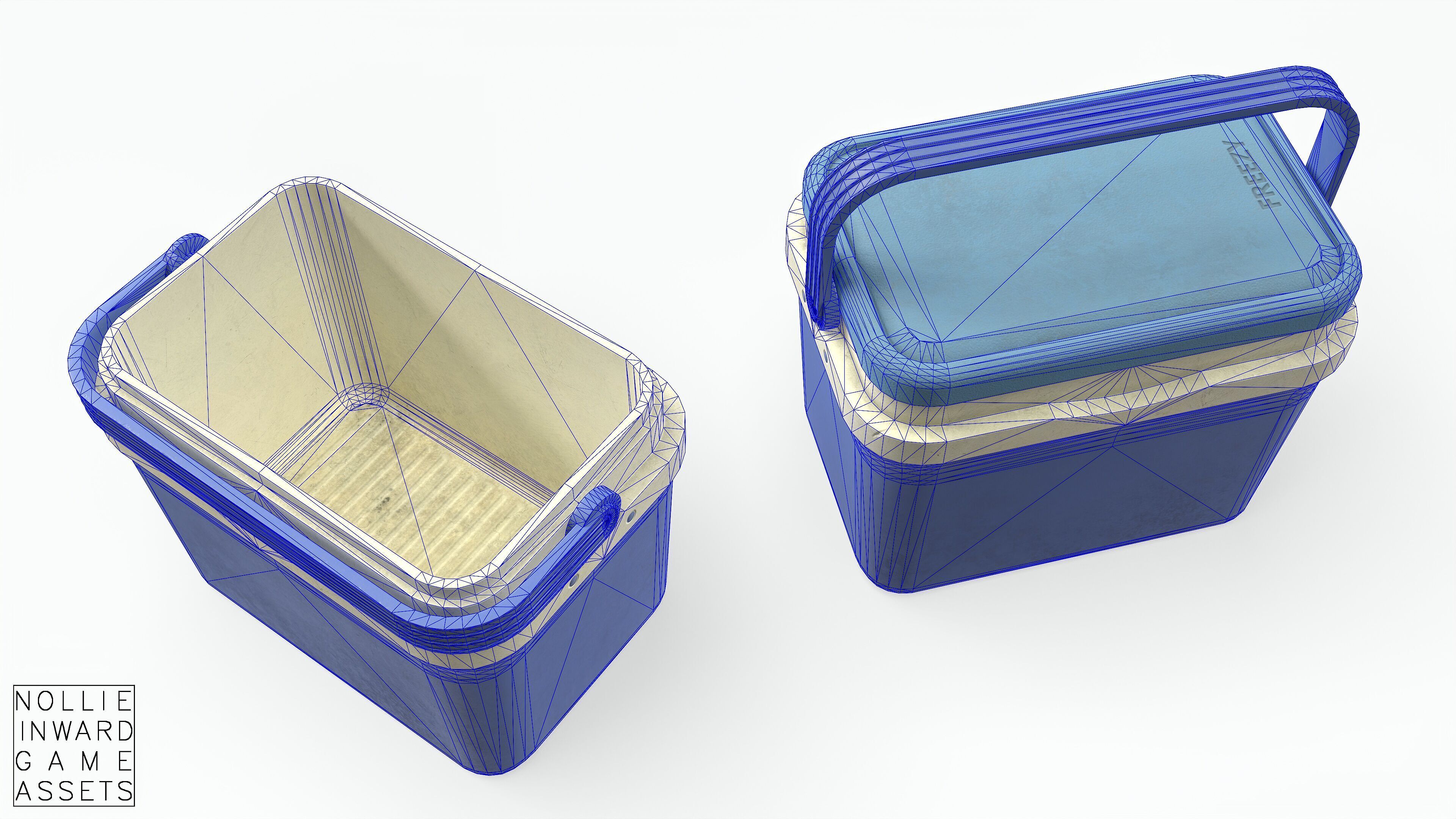 Plastic Cooler Blue Dirty Low-poly 3D model_13