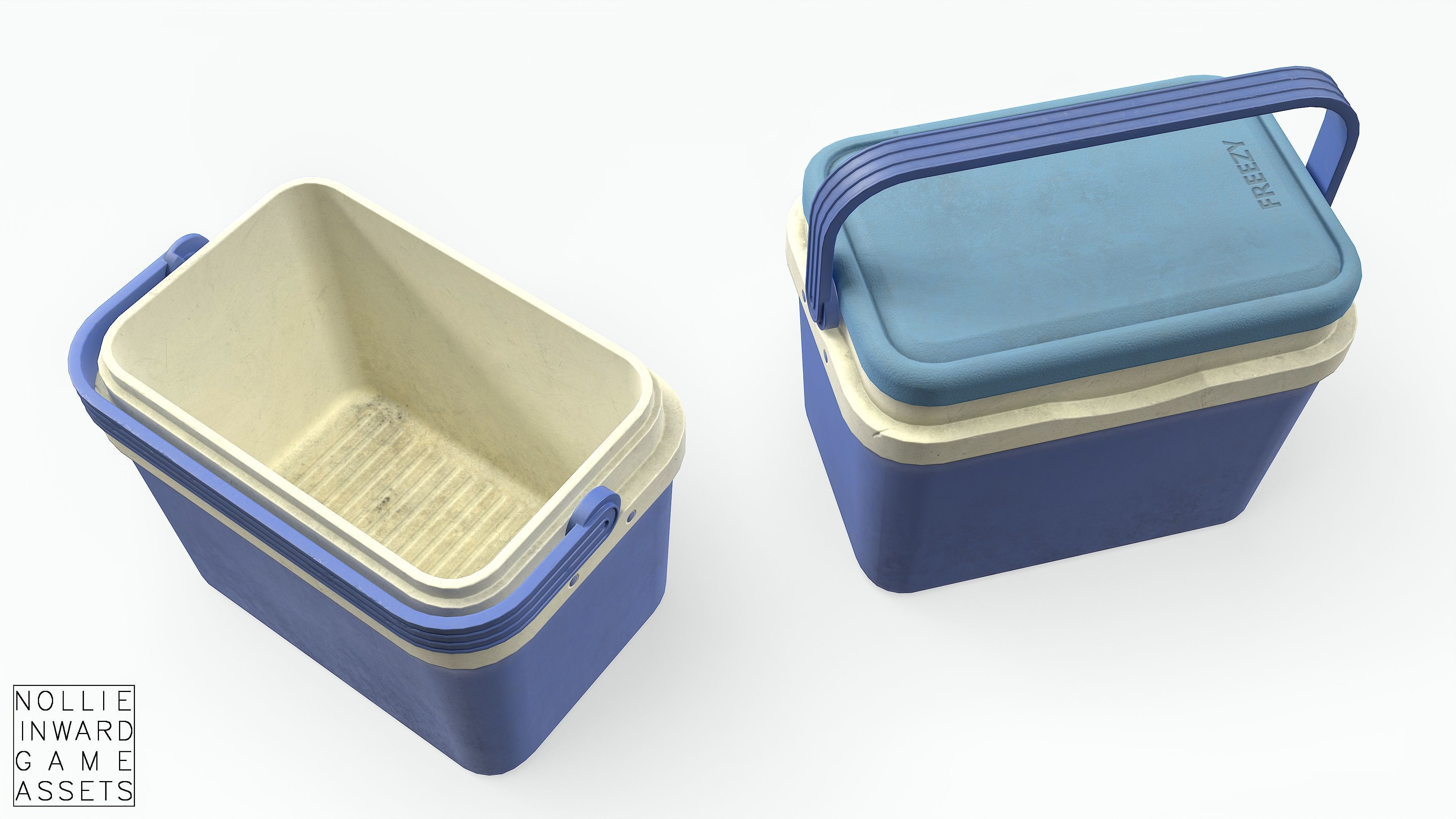 Plastic Cooler Blue Dirty Low-poly 3D model_12