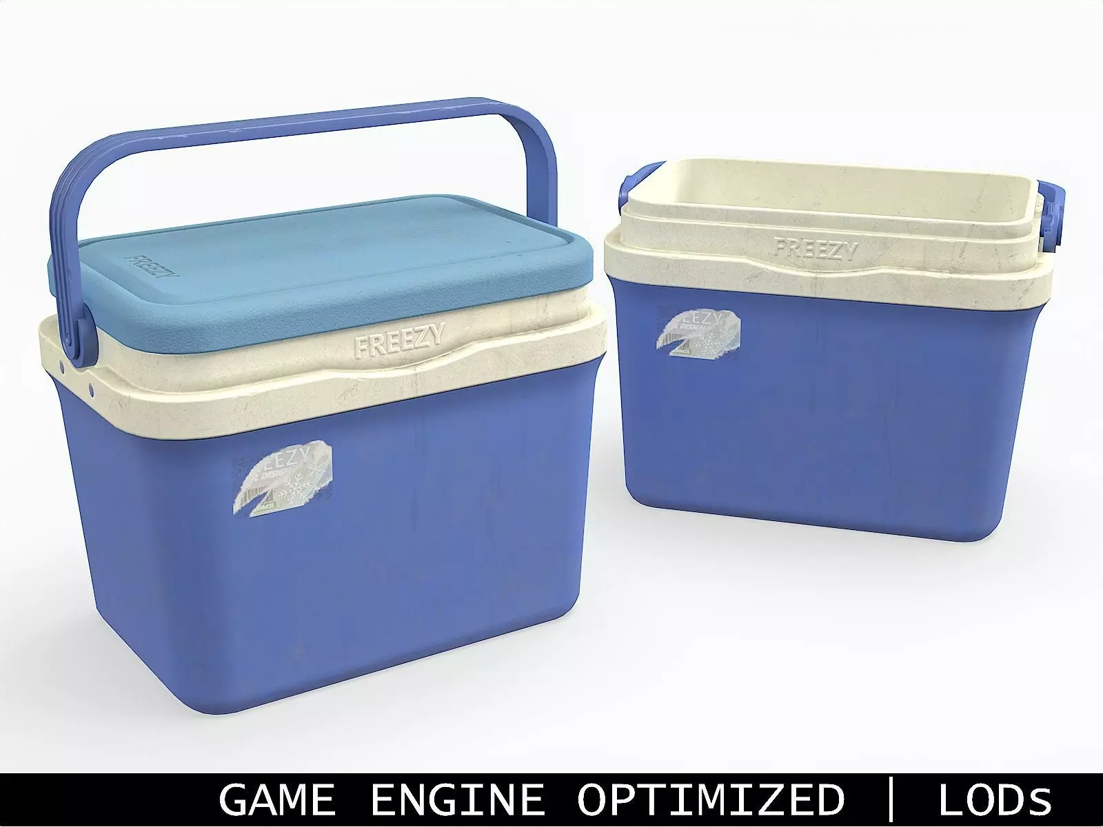 Plastic Cooler Blue Dirty Low-poly 3D model_0