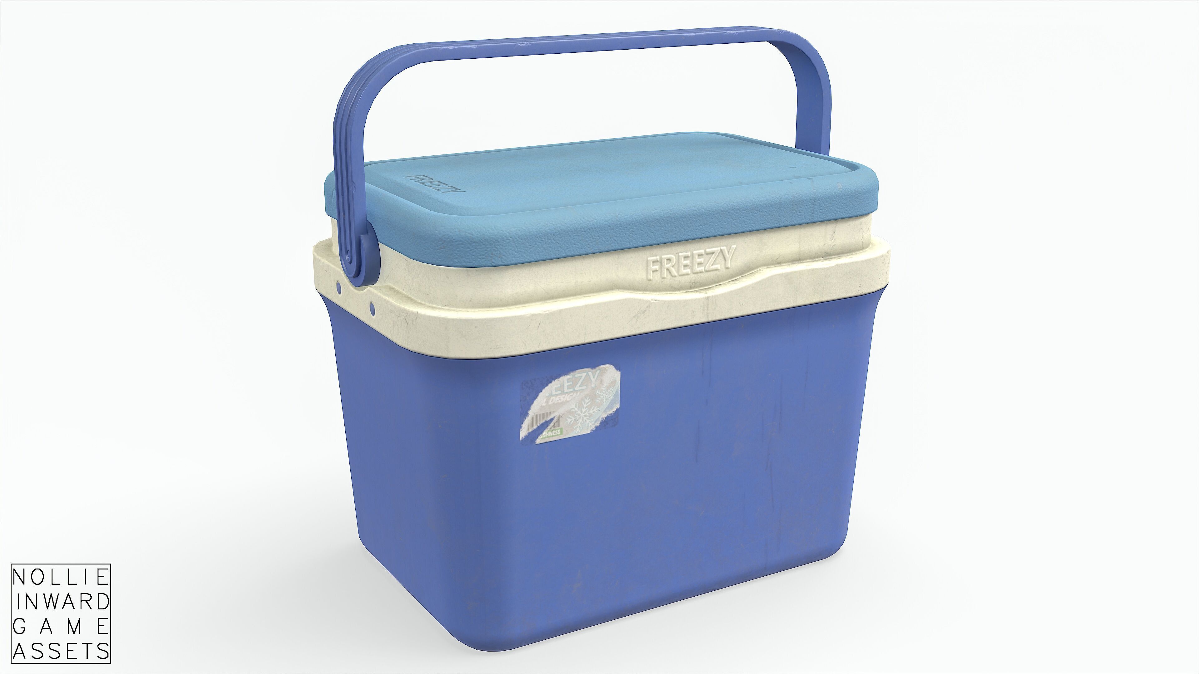 Plastic Cooler Blue Dirty Low-poly 3D model_1