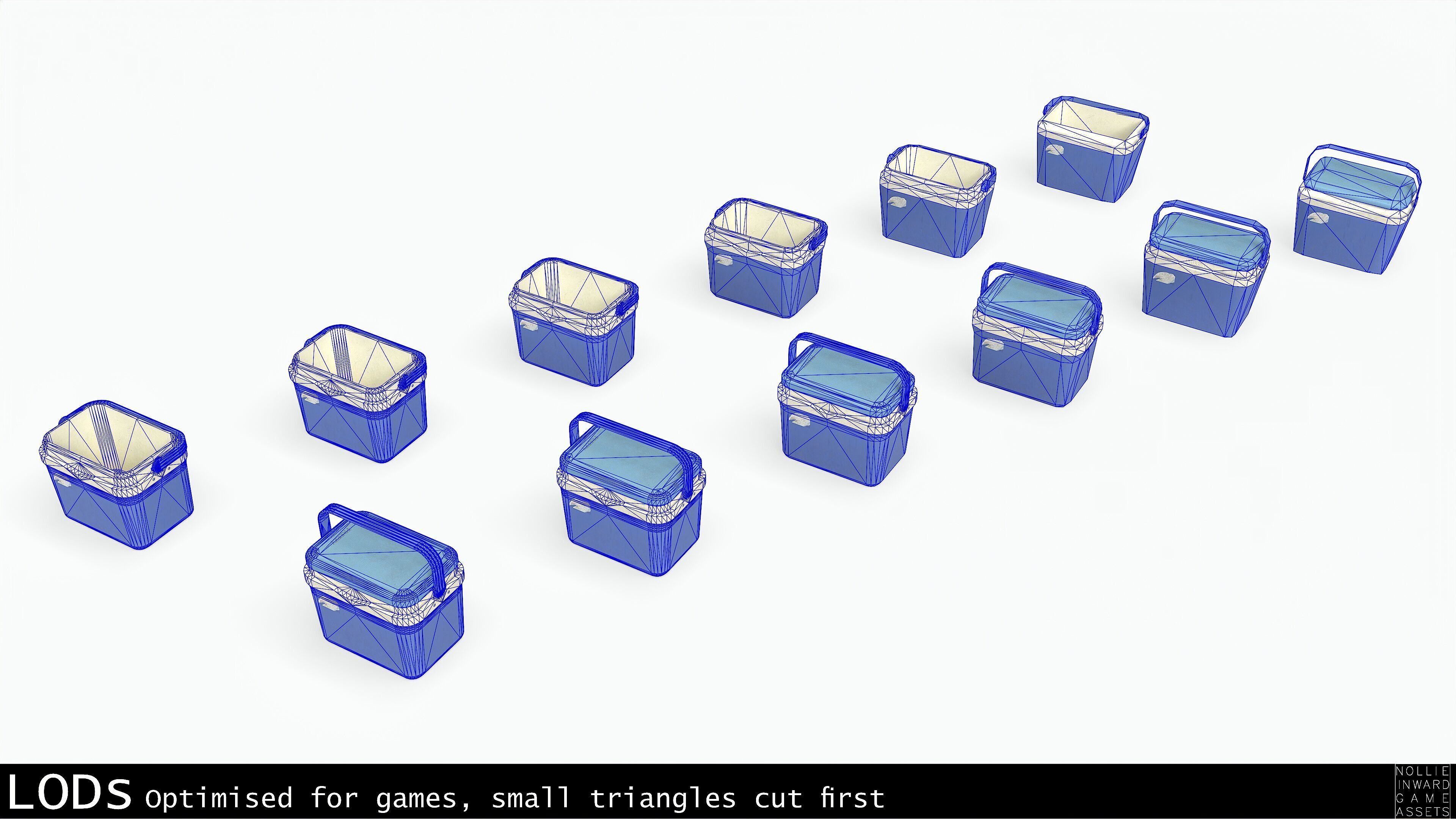 Plastic Cooler Blue Dirty Low-poly 3D model_9