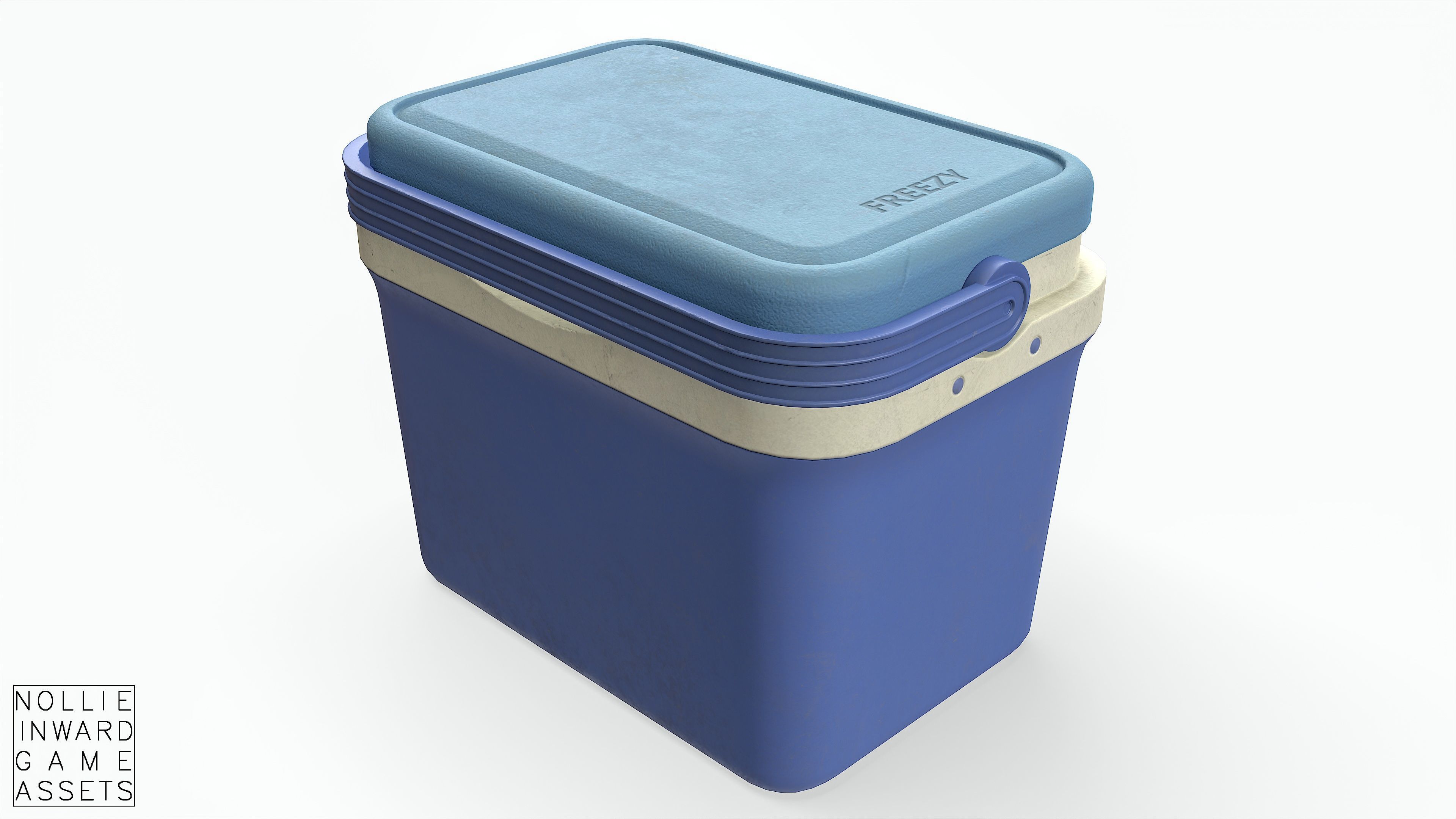 Plastic Cooler Blue Dirty Low-poly 3D model_4