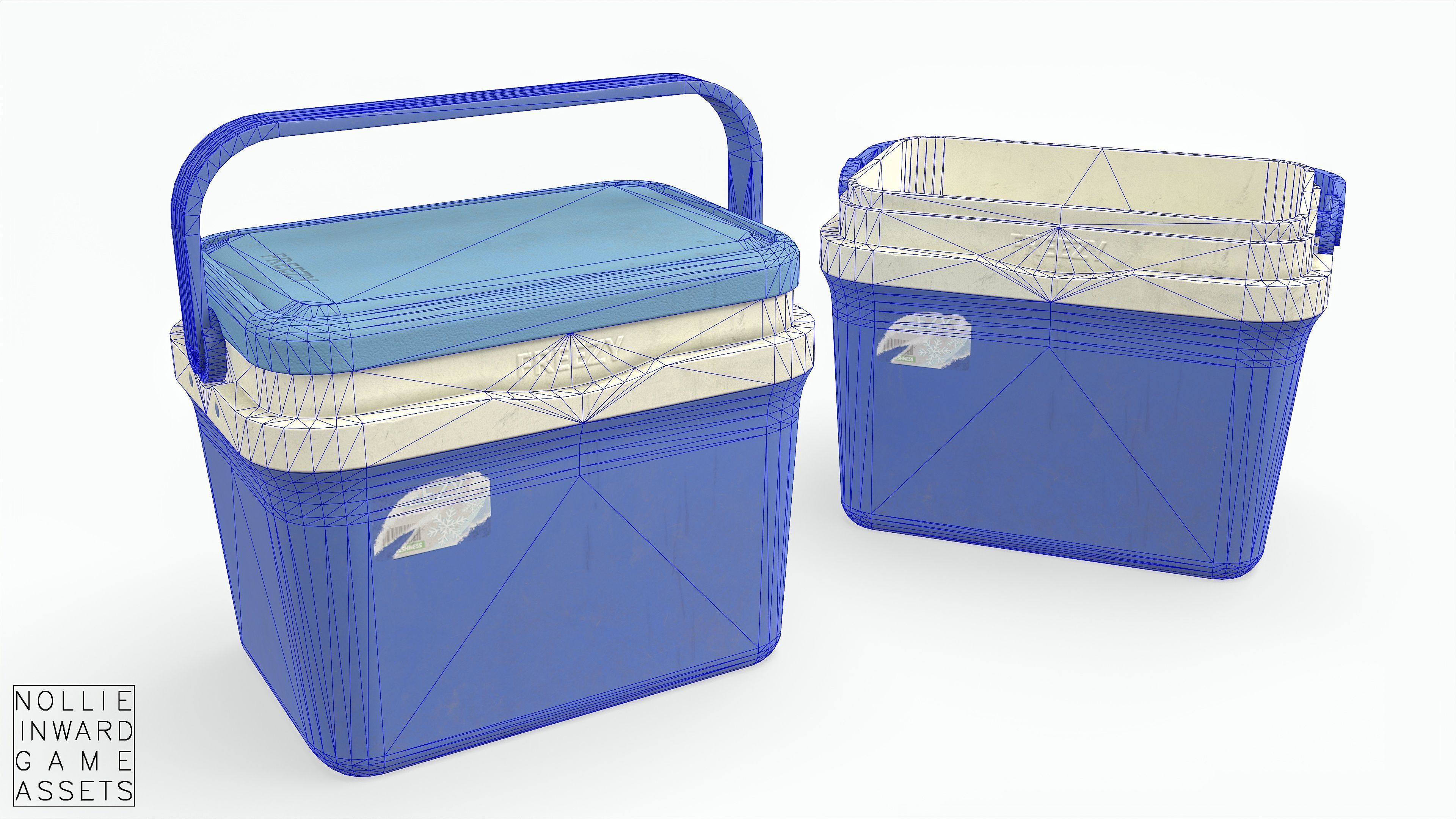 Plastic Cooler Blue Dirty Low-poly 3D model_11