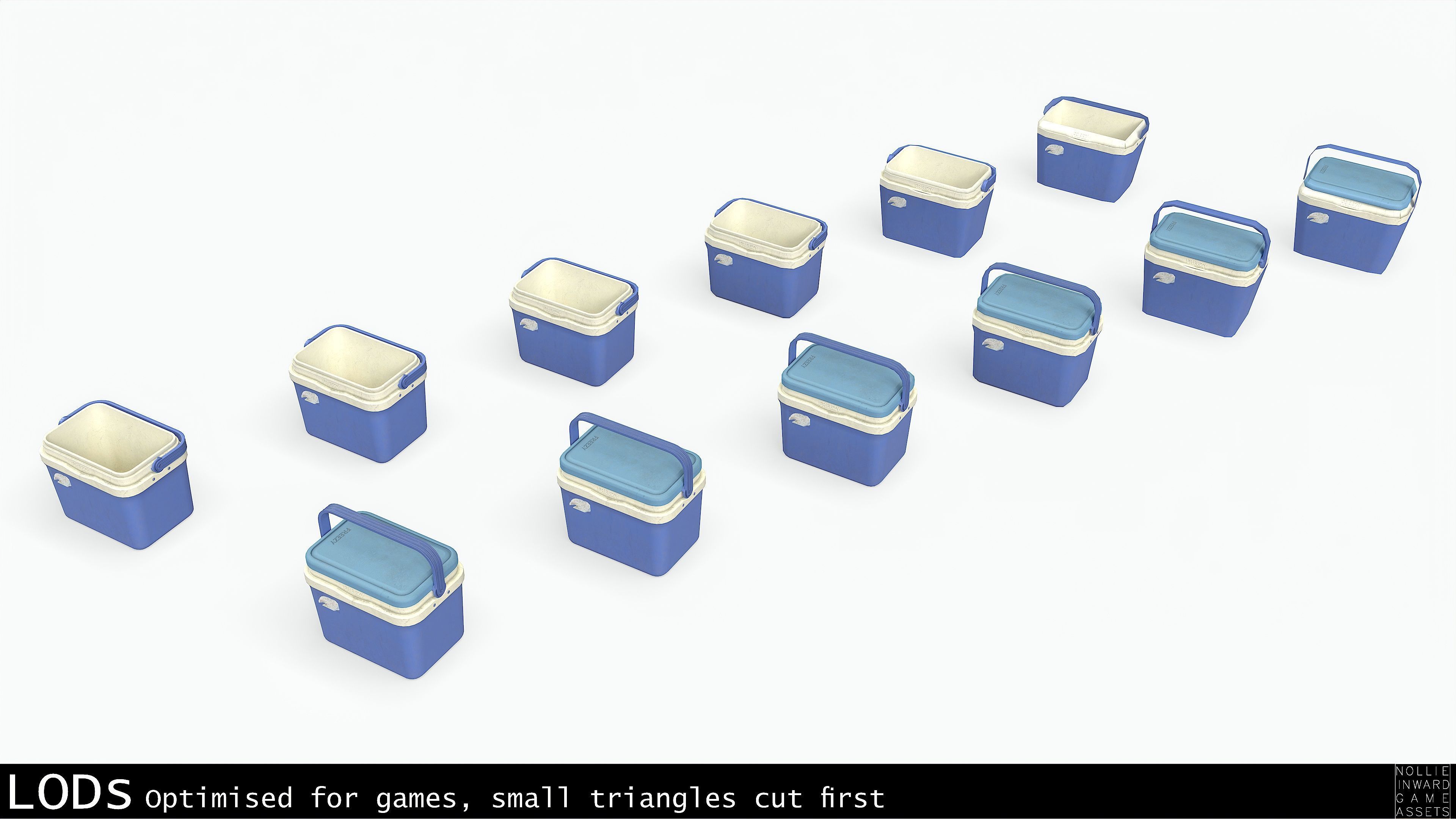 Plastic Cooler Blue Dirty Low-poly 3D model_8