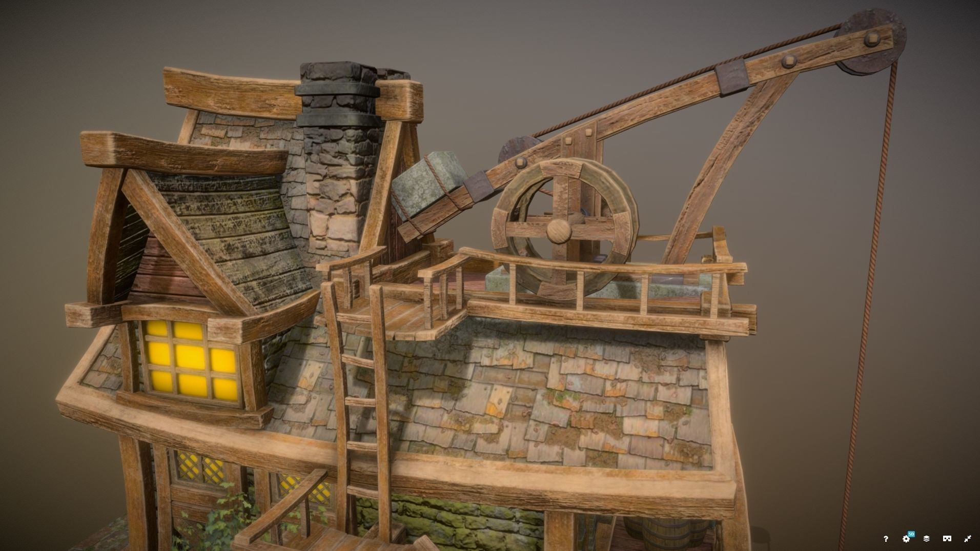 Warehouse-Trader house with clock Low-poly 3D model_8