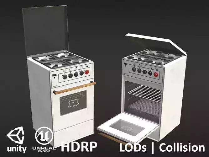 Game-ready Retro White Gas Oven Low-poly 3D model