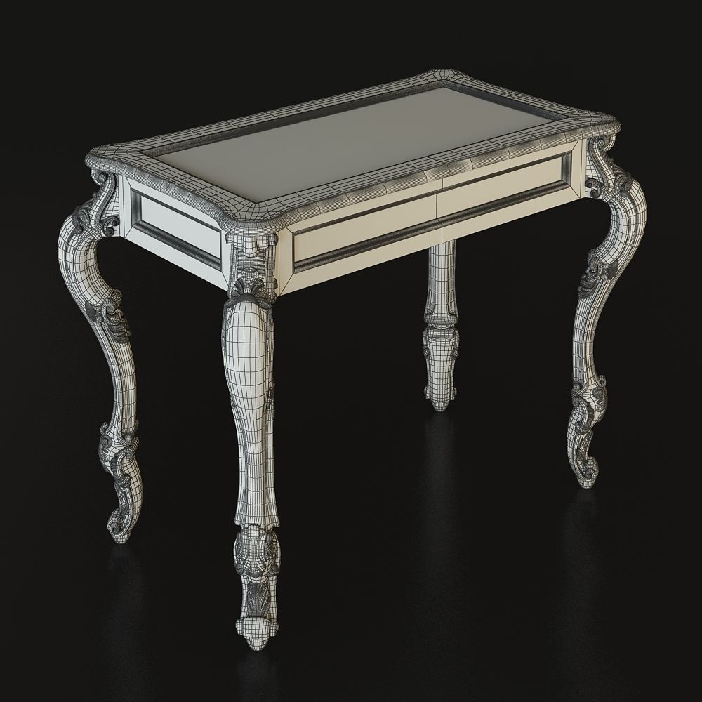 Showcase ornate console table with glass top 3D model_5