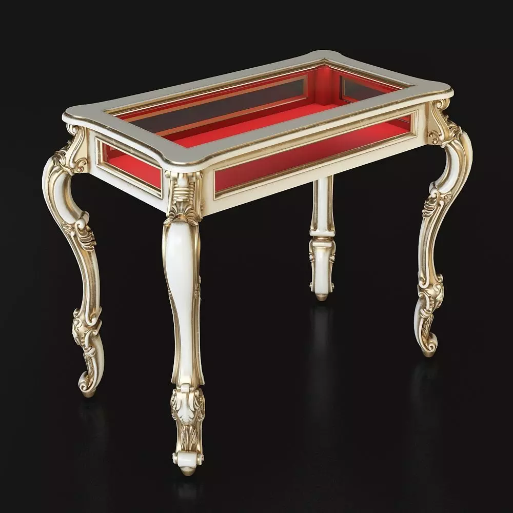 Showcase ornate console table with glass top 3D model_0