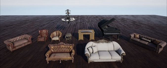Sofa and furniture asset-prop gameready lowpoly PBR Low-poly 3D model
