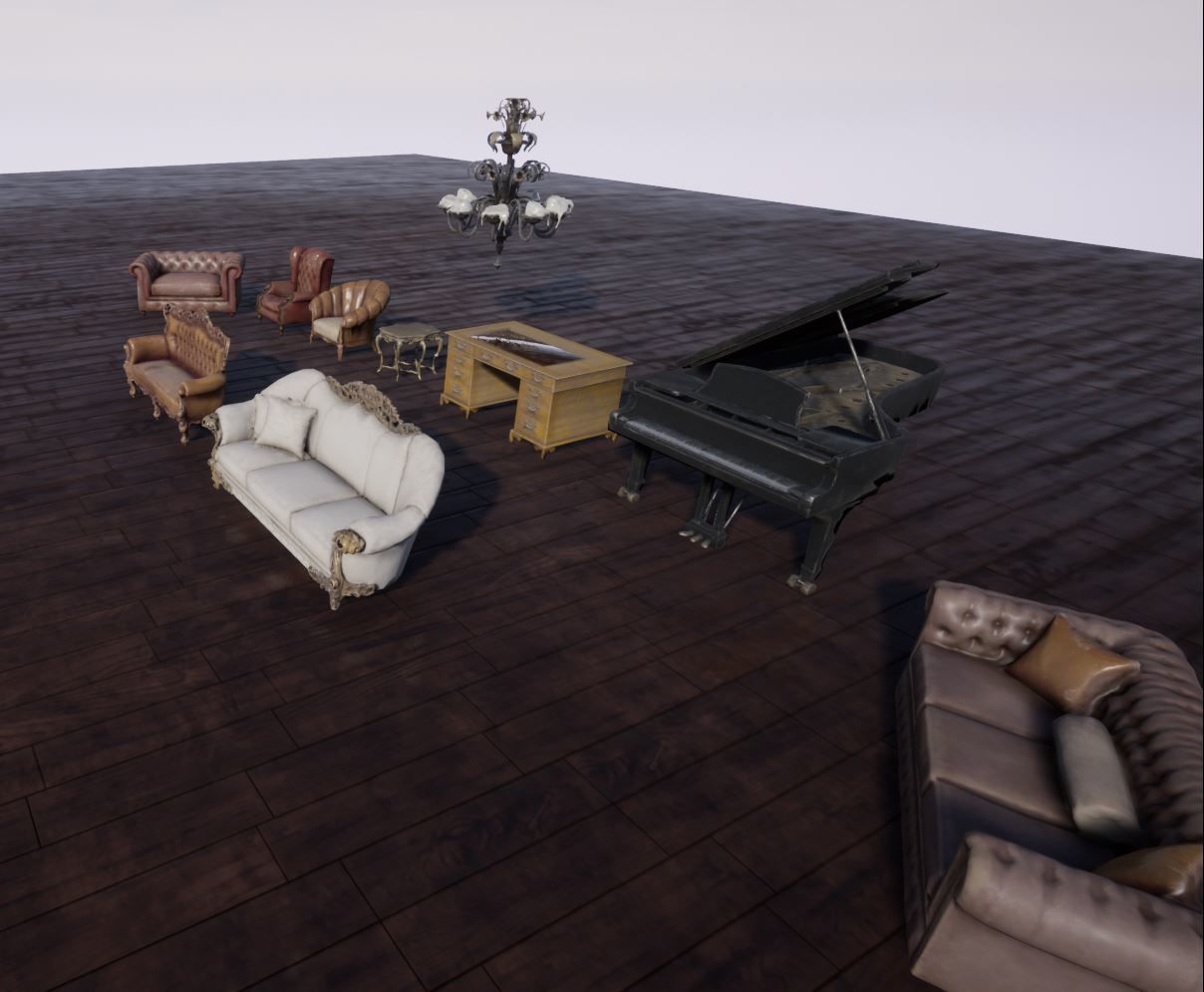 Sofa and furniture asset-prop gameready lowpoly PBR Low-poly 3D model_1