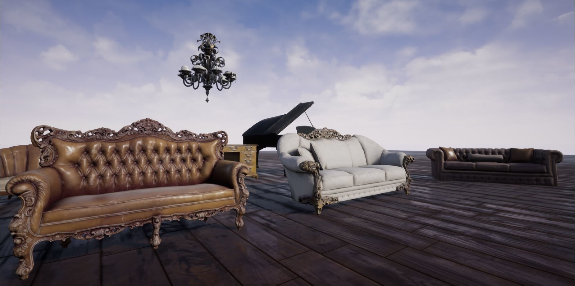 Sofa and furniture asset-prop gameready lowpoly PBR Low-poly 3D model_2