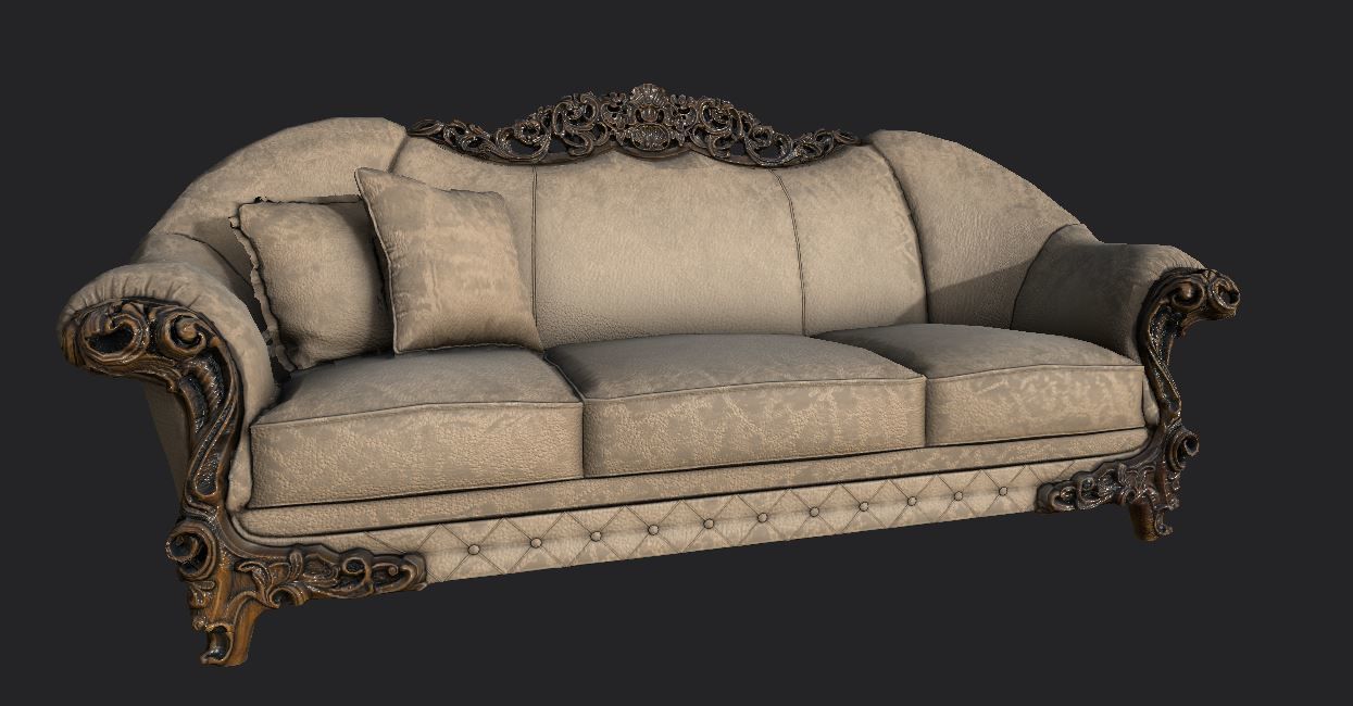 Sofa and furniture asset-prop gameready lowpoly PBR Low-poly 3D model_3
