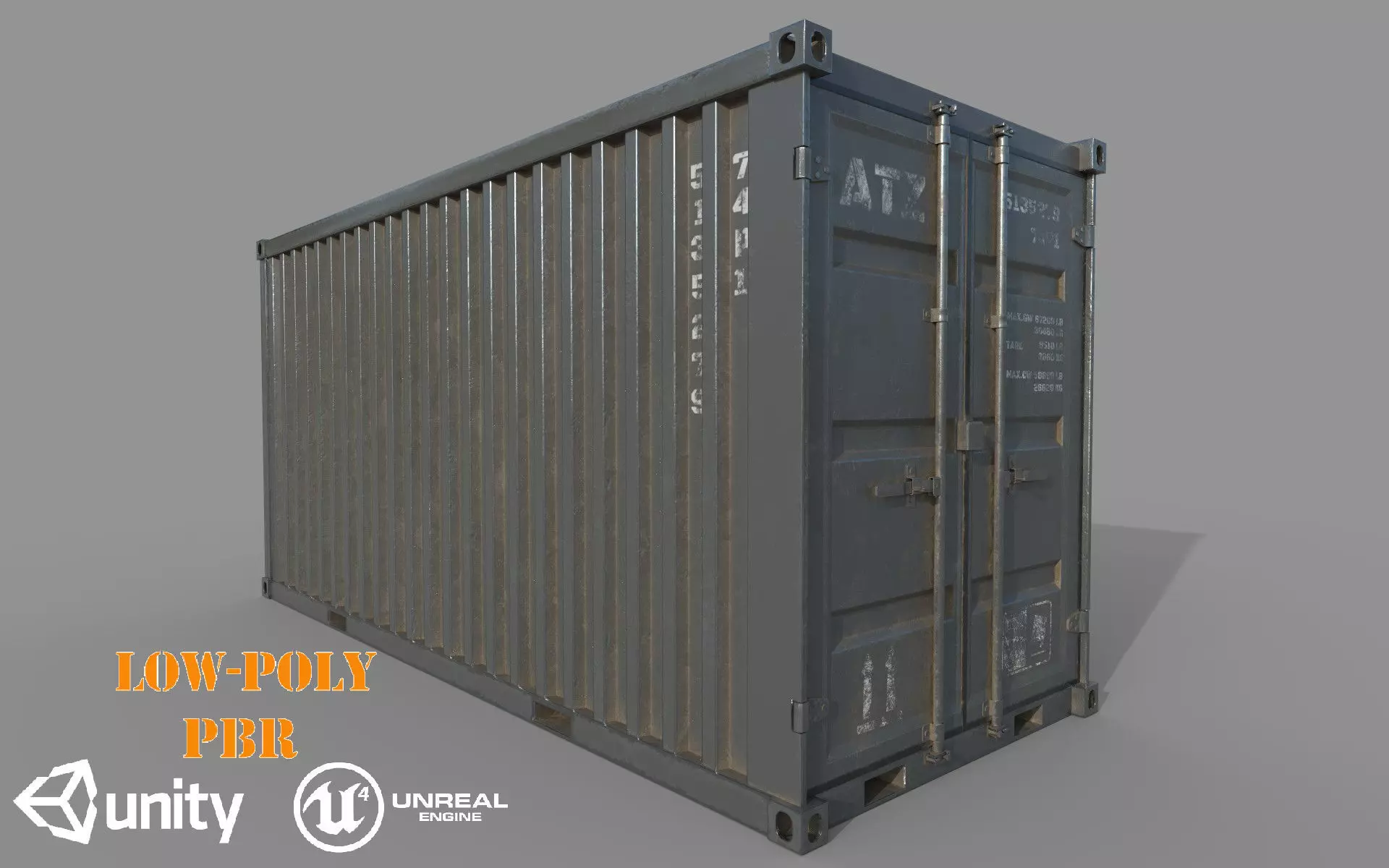 Gray Shipping Container PBR Low-Poly Game Ready 3D Model Low-poly 3D model_0