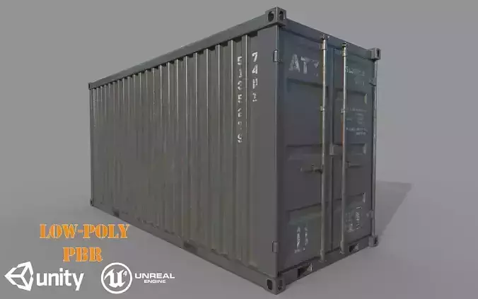 Gray Shipping Container PBR Low-Poly Game Ready 3D Model