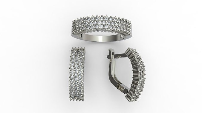 wedding female engagement diamond ring earrings 3D print model