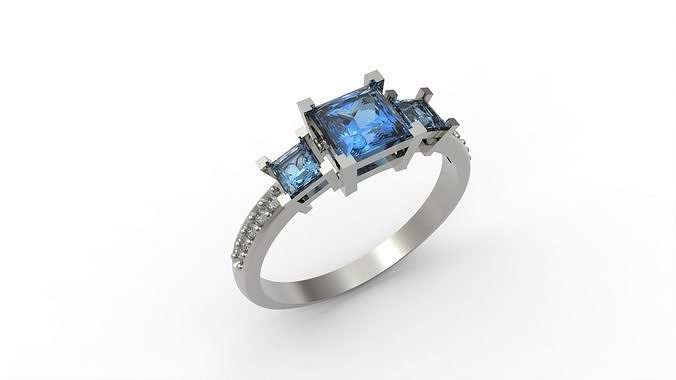 wedding  female engagement diamond ring earrings square 3D print model