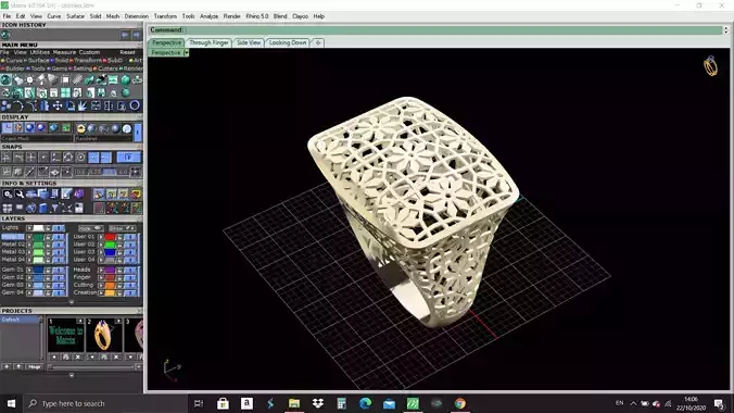 Print Ready 3D Model gold ring on computer screen