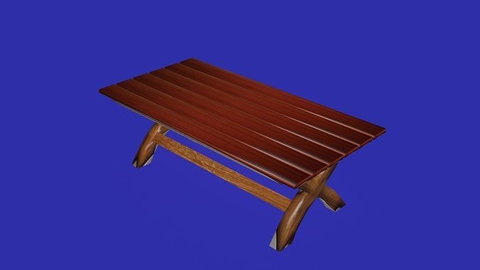 Solid wooden x-legged table Low-poly 3D model