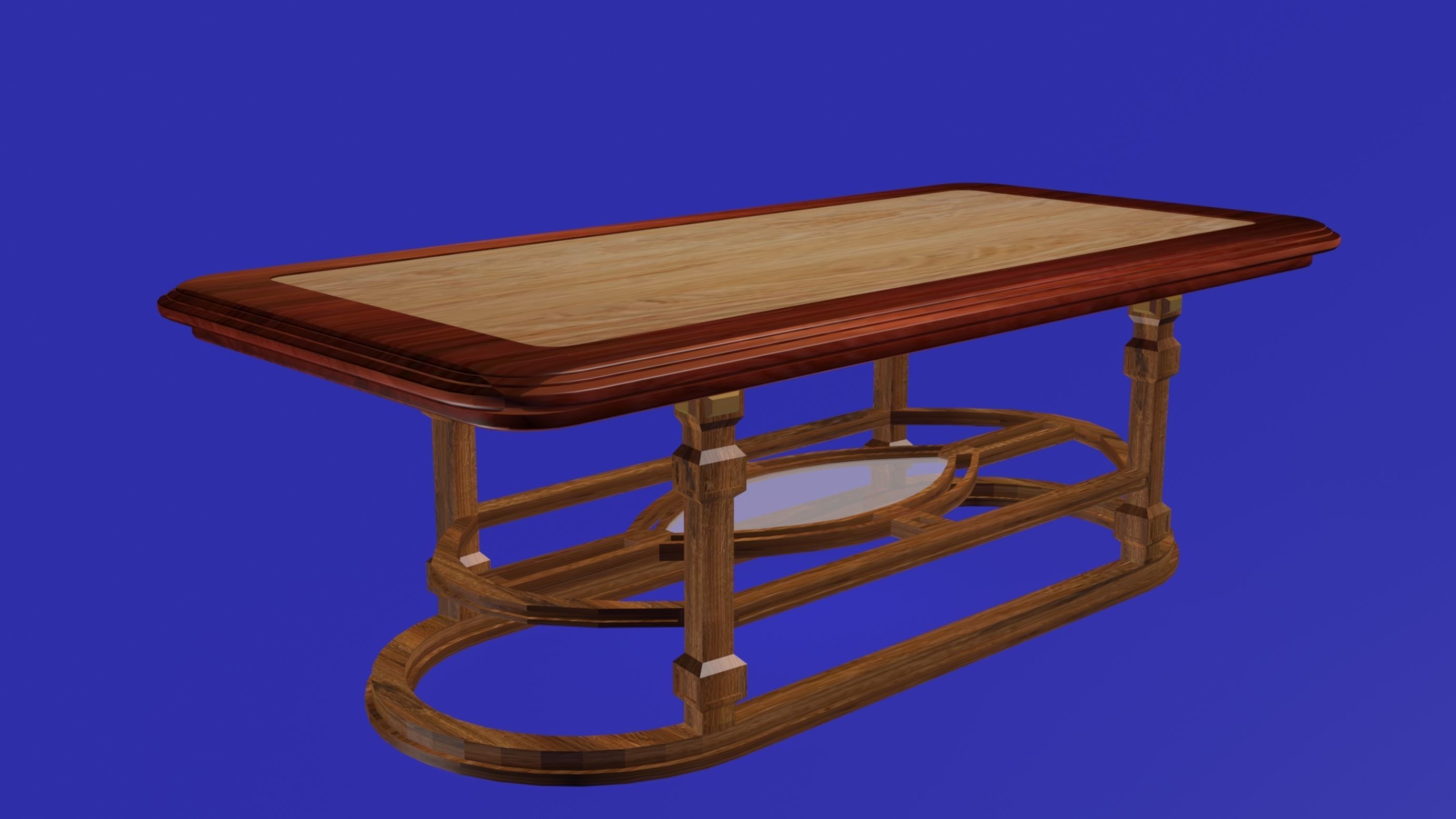 Wooden classical dining table Low-poly 3D model_1
