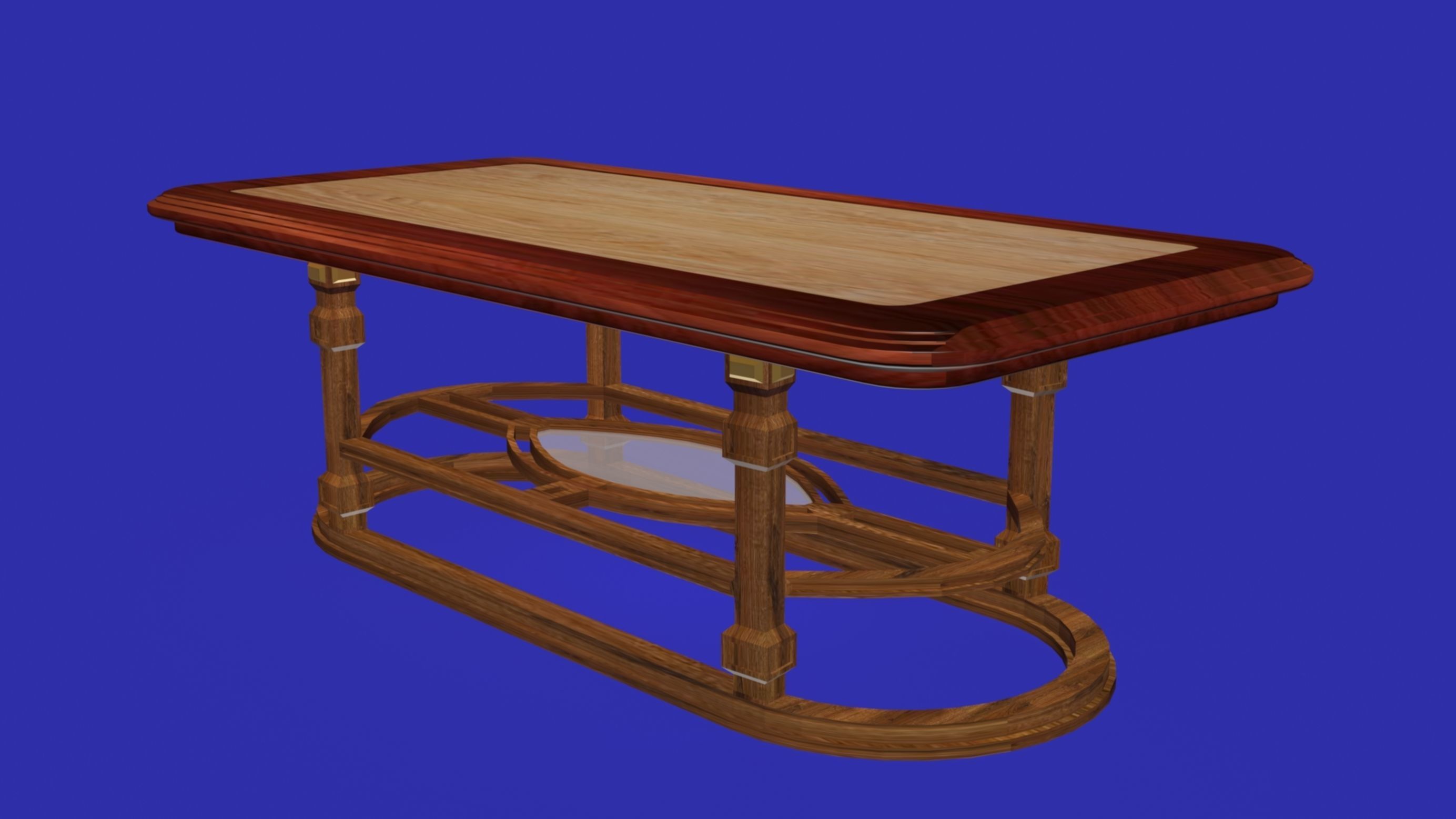 Wooden classical dining table Low-poly 3D model_5