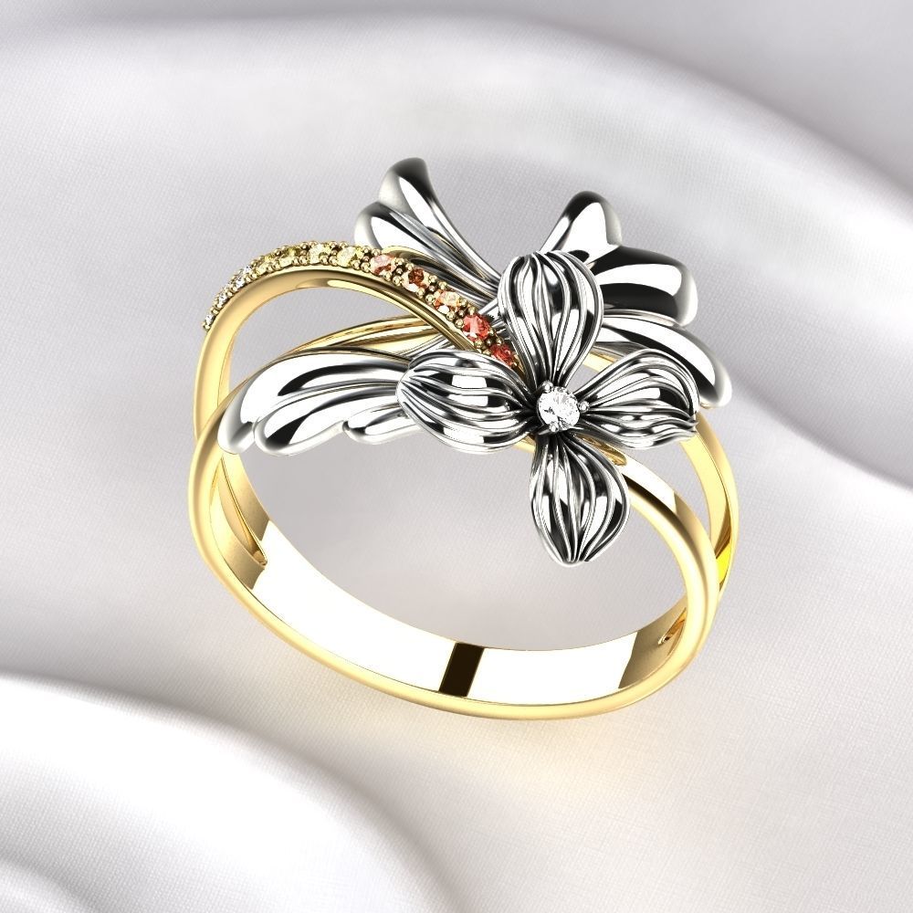 Flower Golden Ring 3D print model_7