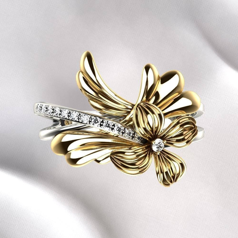 Flower Golden Ring 3D print model_9