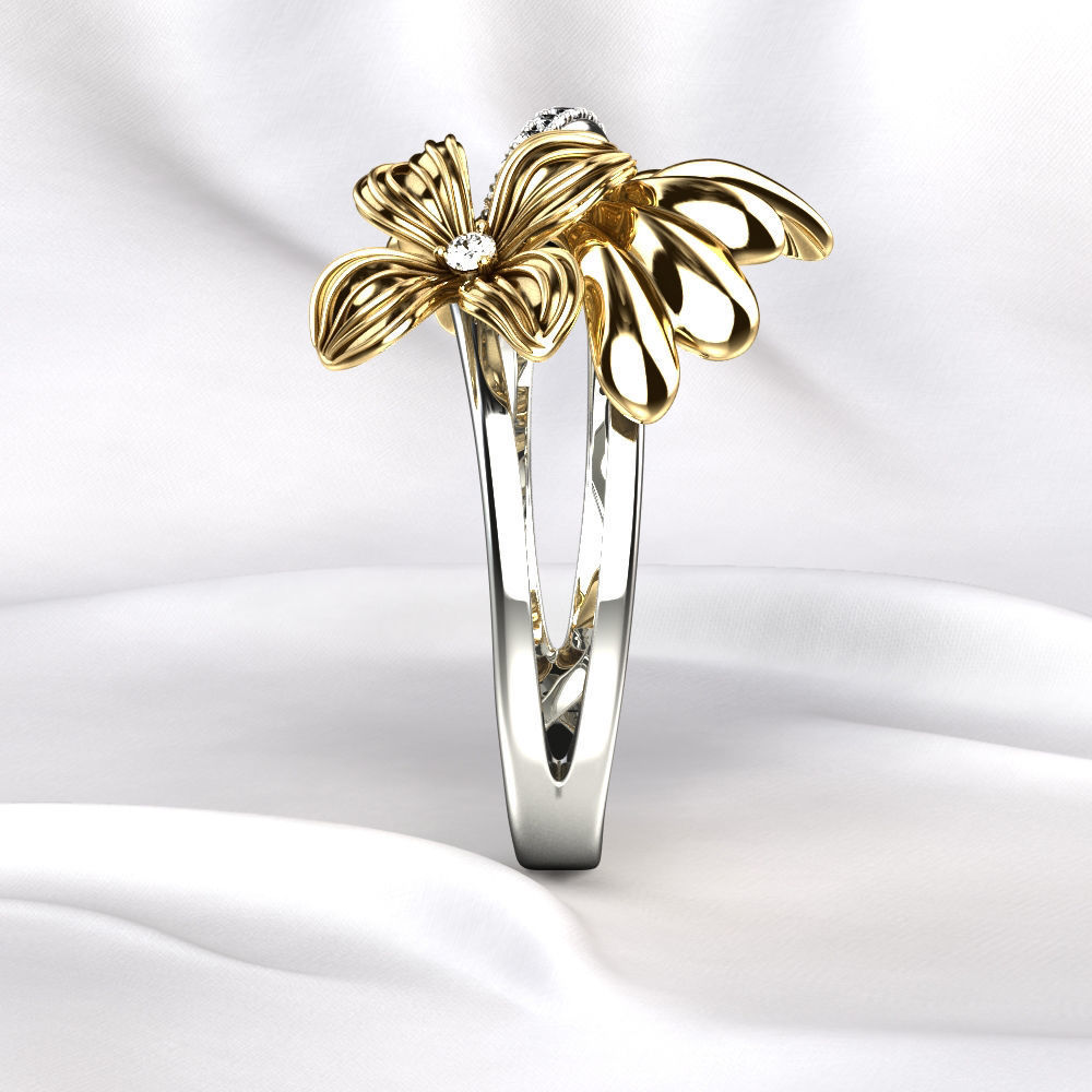 Flower Golden Ring 3D print model_12