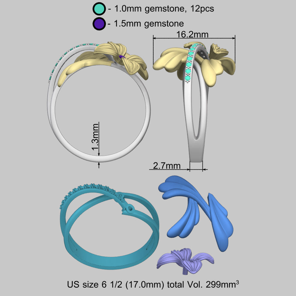 Flower Golden Ring 3D print model_13
