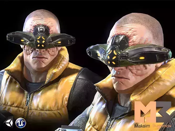 CyberHucker man wearing helmet with pair of goggles