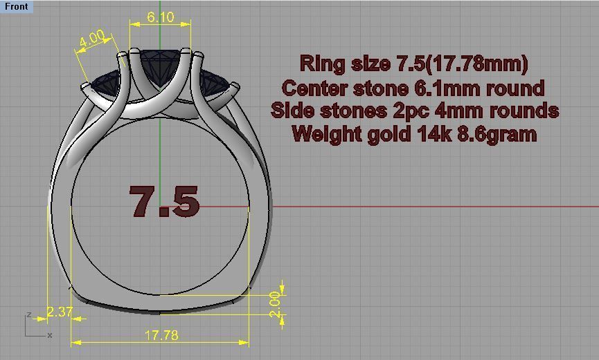 Model 176 Three Stone Ring 3D print model_5